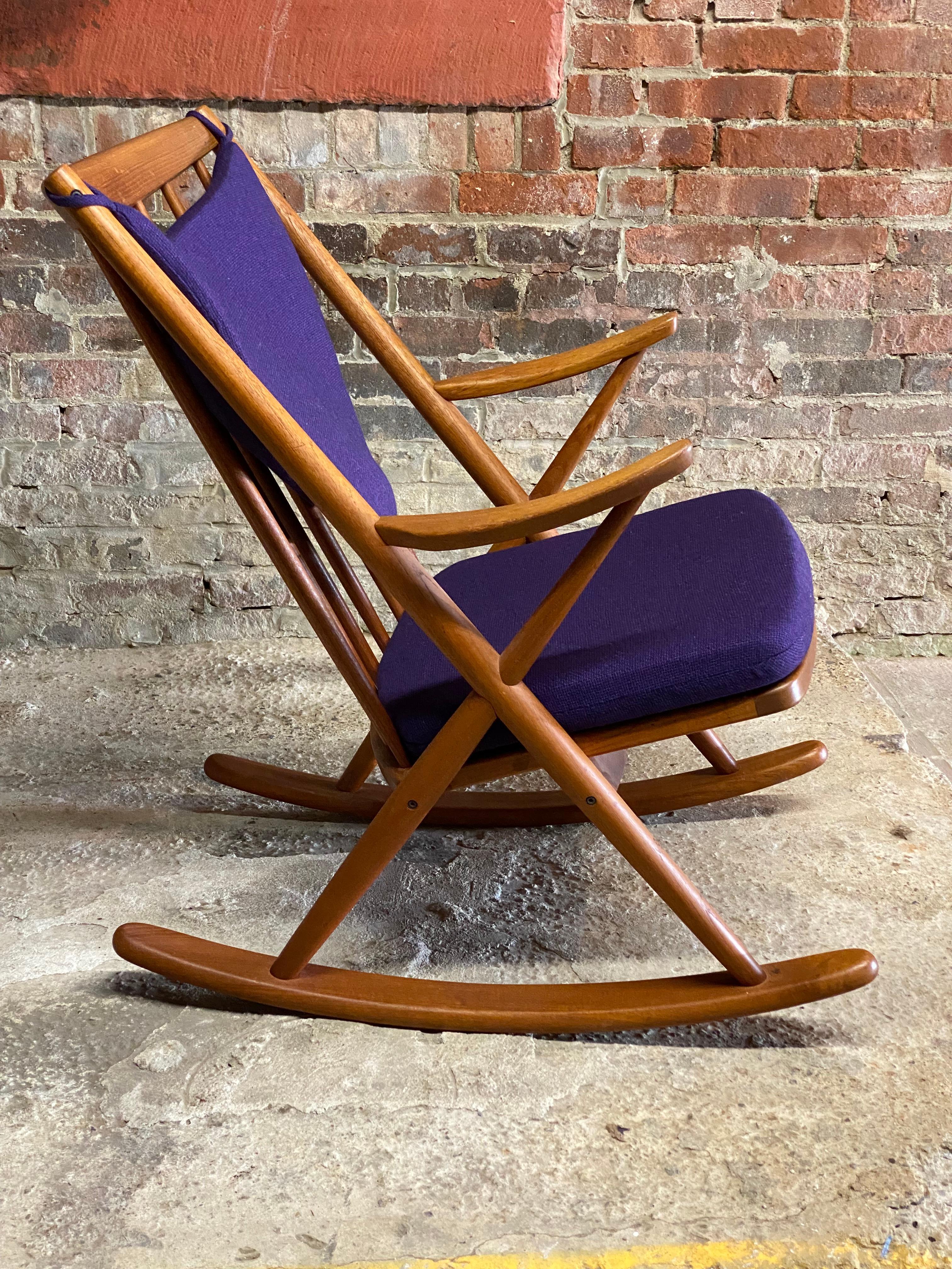 Scandinavian Modern Danish Modern Frank Reenskaug for Bramin Teak Spindle Back Rocking Chair For Sale