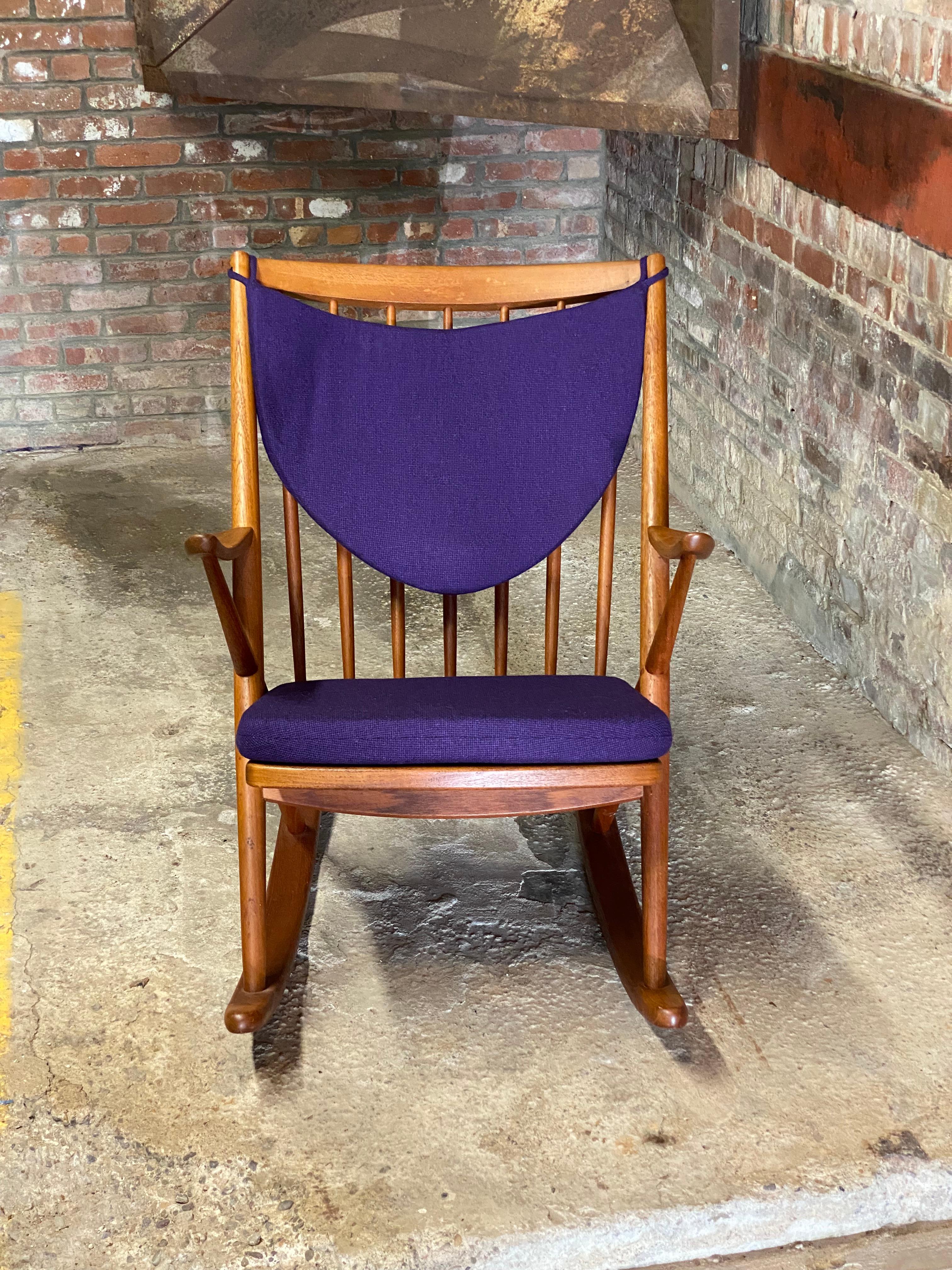 Danish Modern Frank Reenskaug for Bramin Teak Spindle Back Rocking Chair In Good Condition For Sale In Garnerville, NY