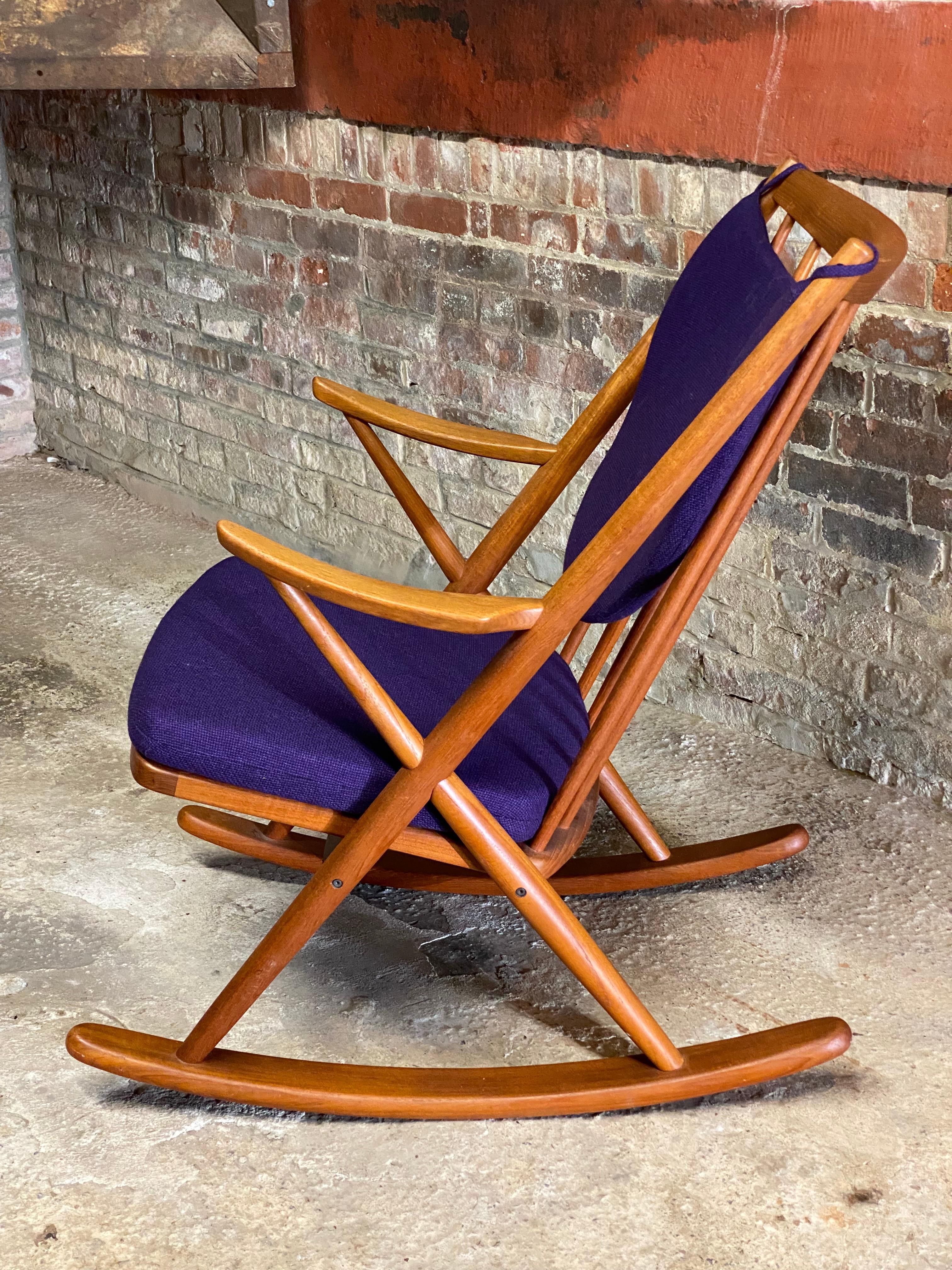 Mid-20th Century Danish Modern Frank Reenskaug for Bramin Teak Spindle Back Rocking Chair For Sale