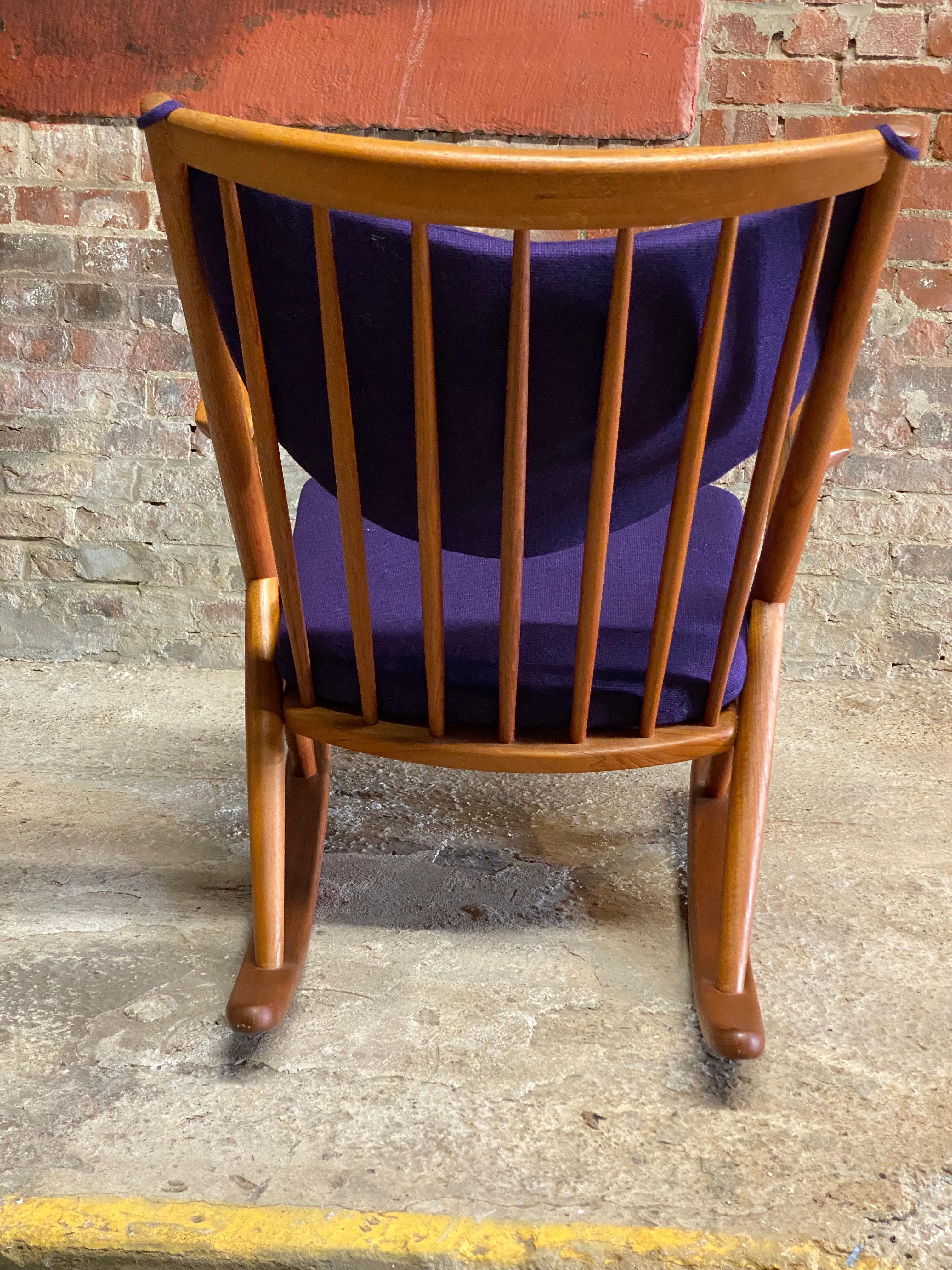 Danish Modern Frank Reenskaug for Bramin Teak Spindle Back Rocking Chair For Sale 1