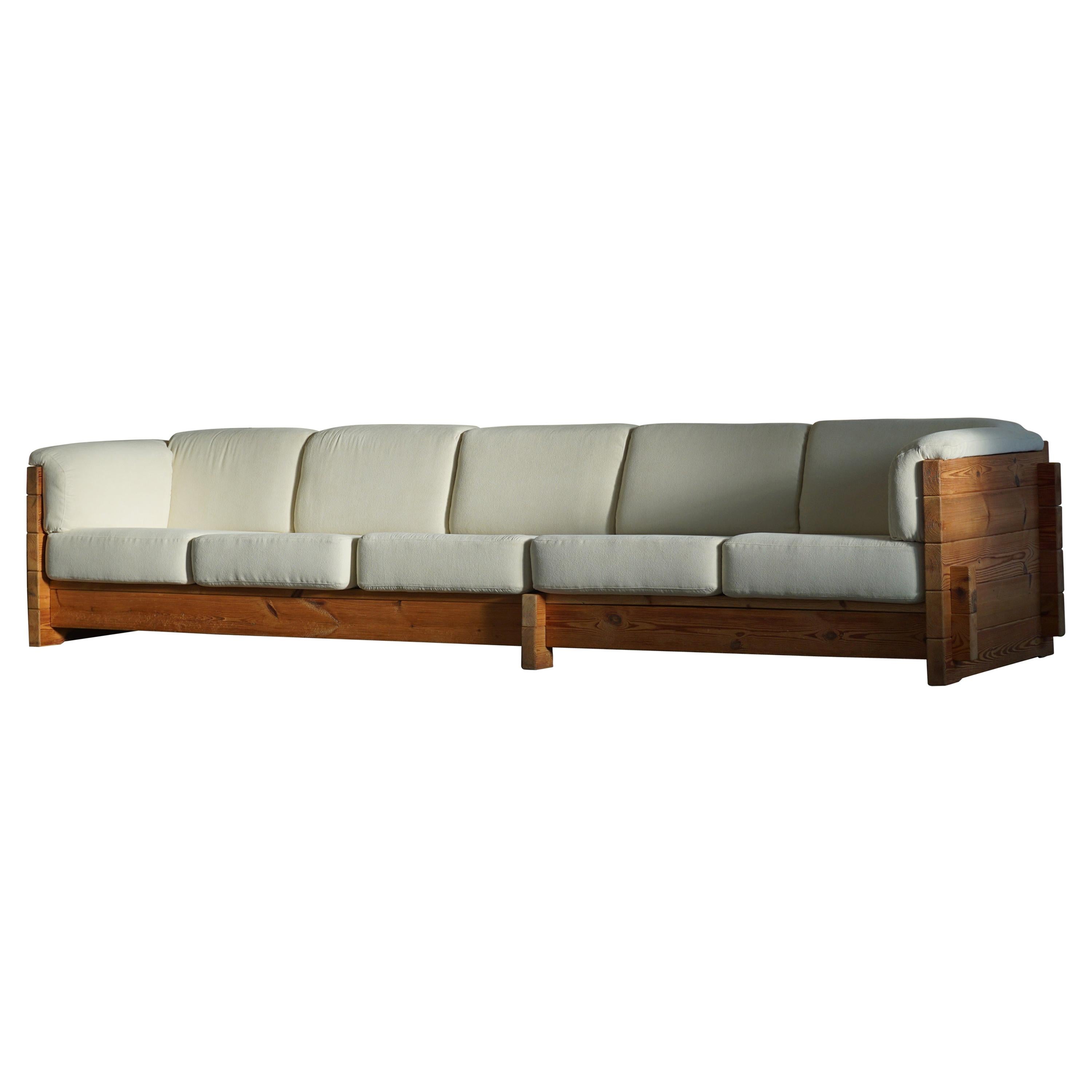 Danish Modern Freestanding Five-Seater Sofa in Pine with New Upholstery, 1970s