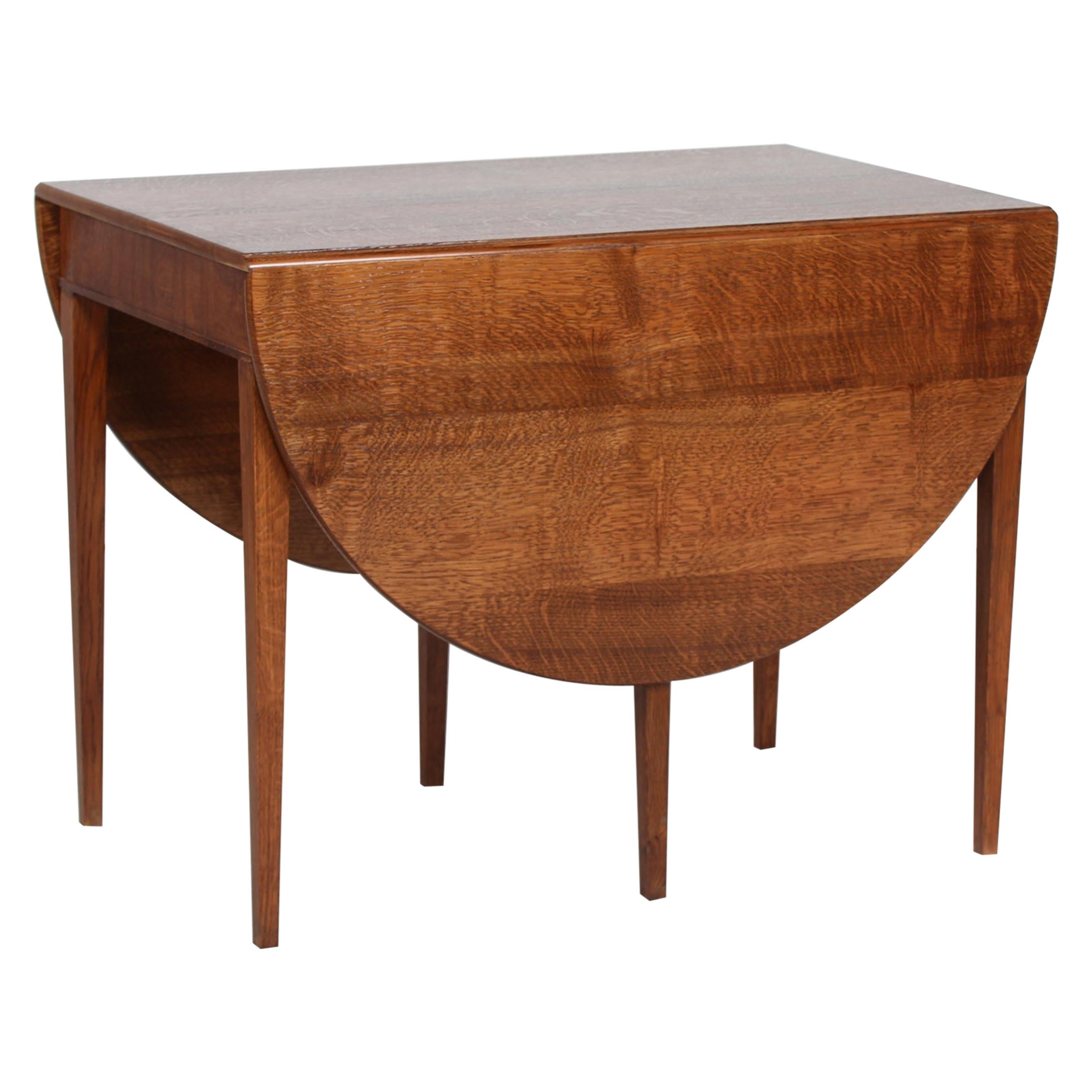 Danish Modern Frits Henningsen Coffee Table of Solid Oak with Two Flaps, 1950s