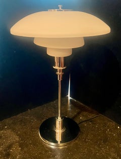 Danish Modern Frosted Glass & Chrome Desk Lamp PH 3/2 by Henningsen