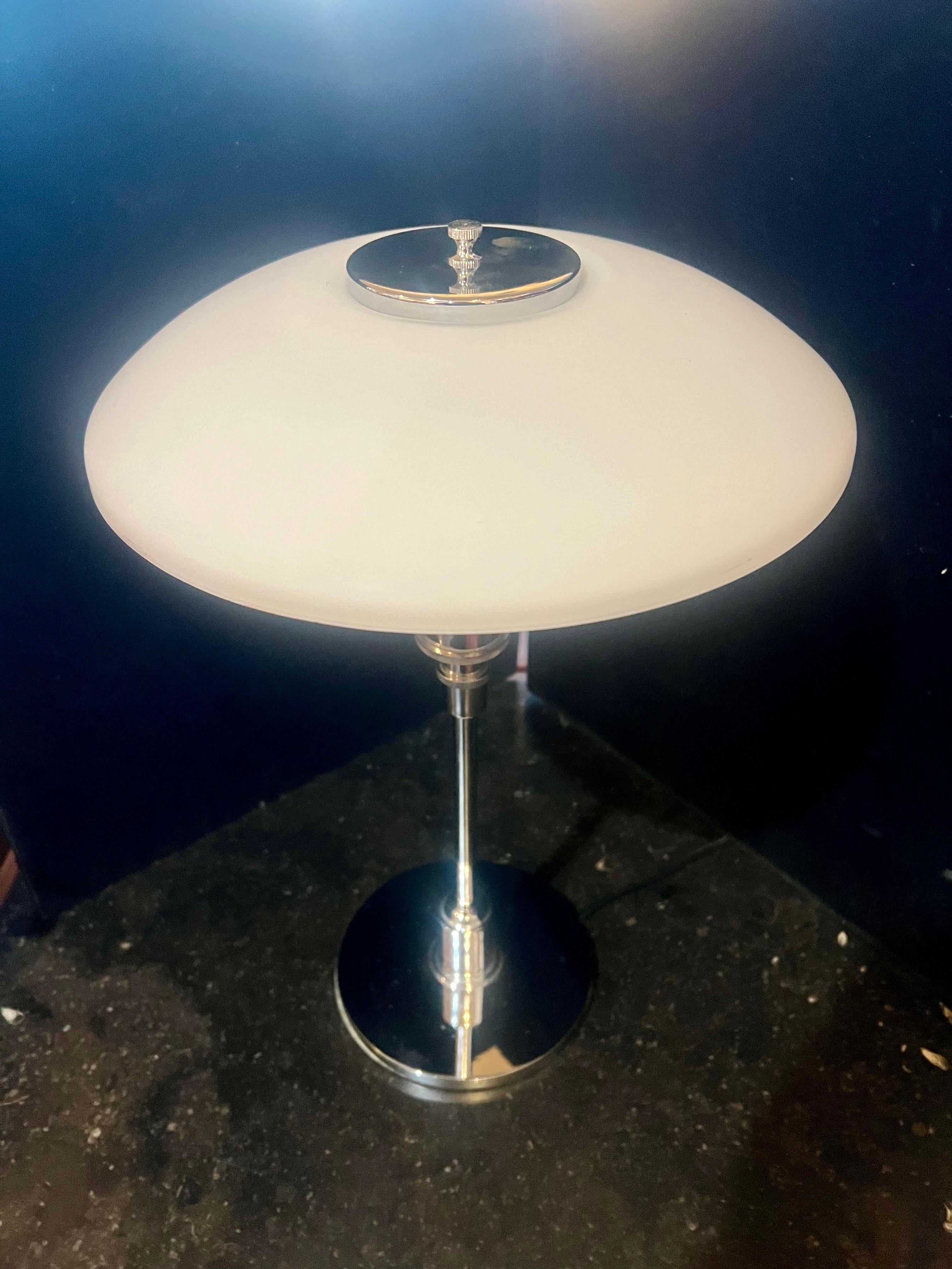 Danish Modern Frosted Glass & Chrome Desk Lamp PH 3/2 by Henningsen In Excellent Condition For Sale In San Diego, CA