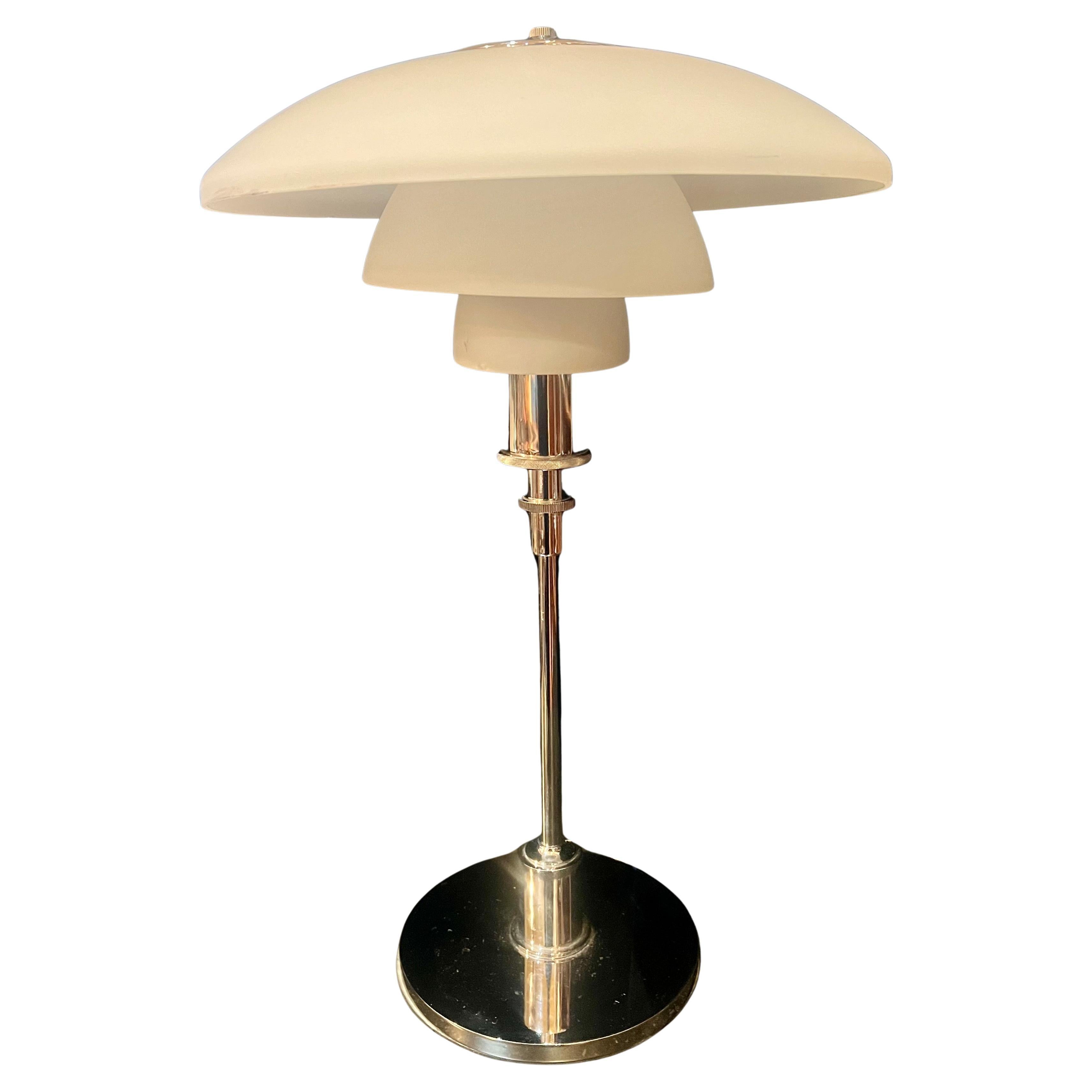 Danish Modern Frosted Glass & Chrome Desk Lamp PH 3/2 by Henningsen