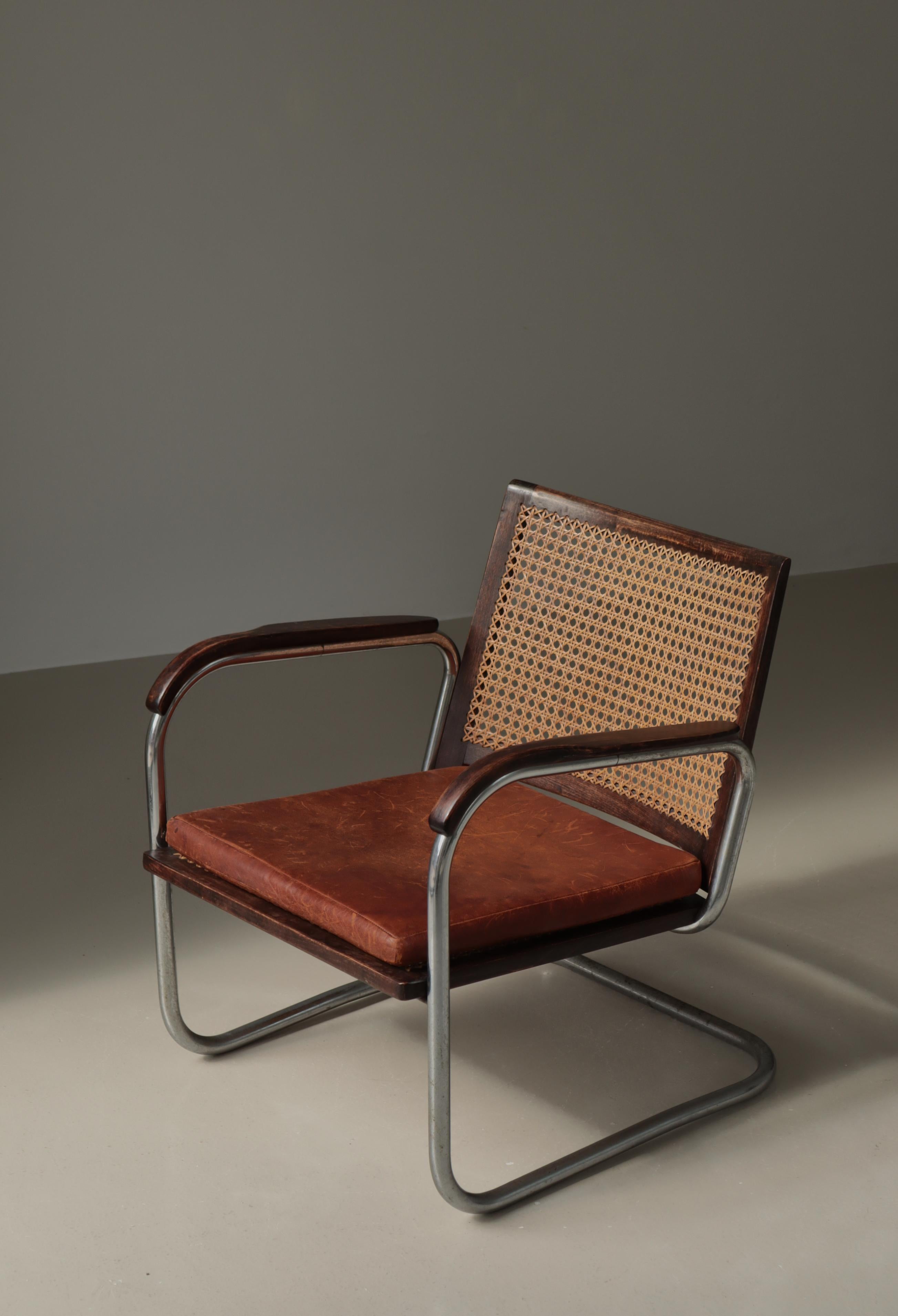 Chaise moderne danoise S-102 de Fritz Hansen en acier, cannage et cuir, années 1930 en vente 3