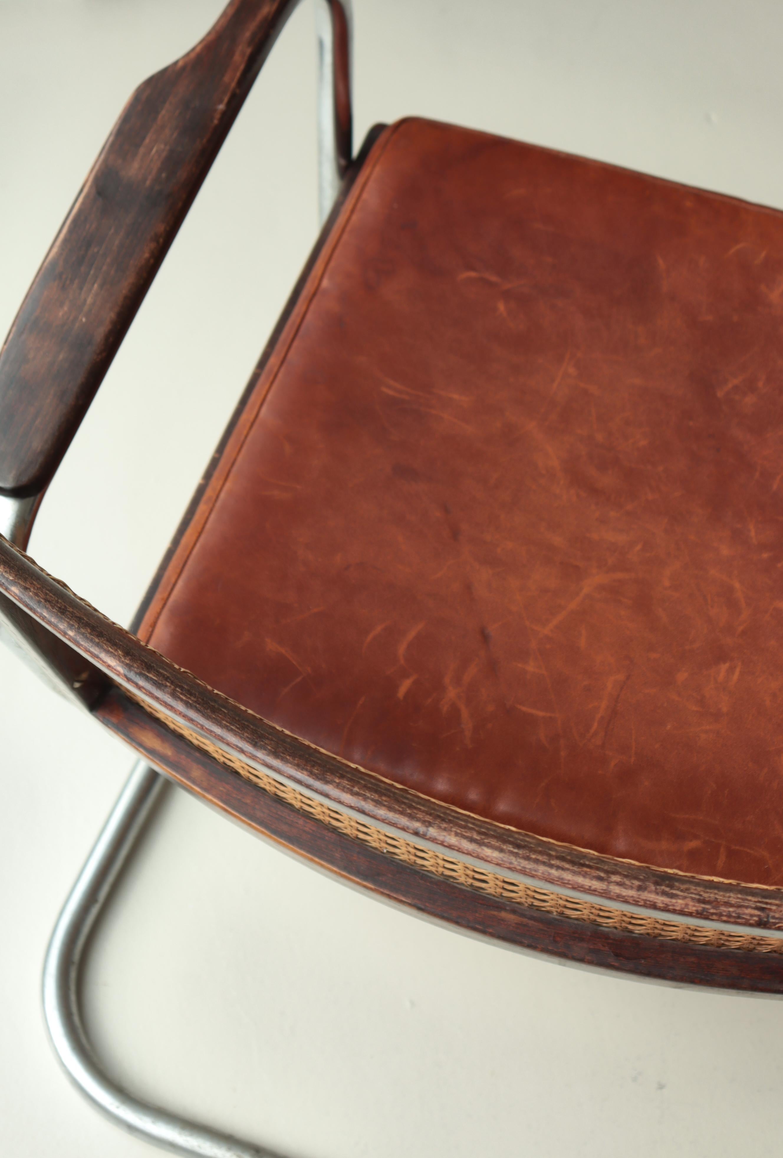 Chaise moderne danoise S-102 de Fritz Hansen en acier, cannage et cuir, années 1930 en vente 4