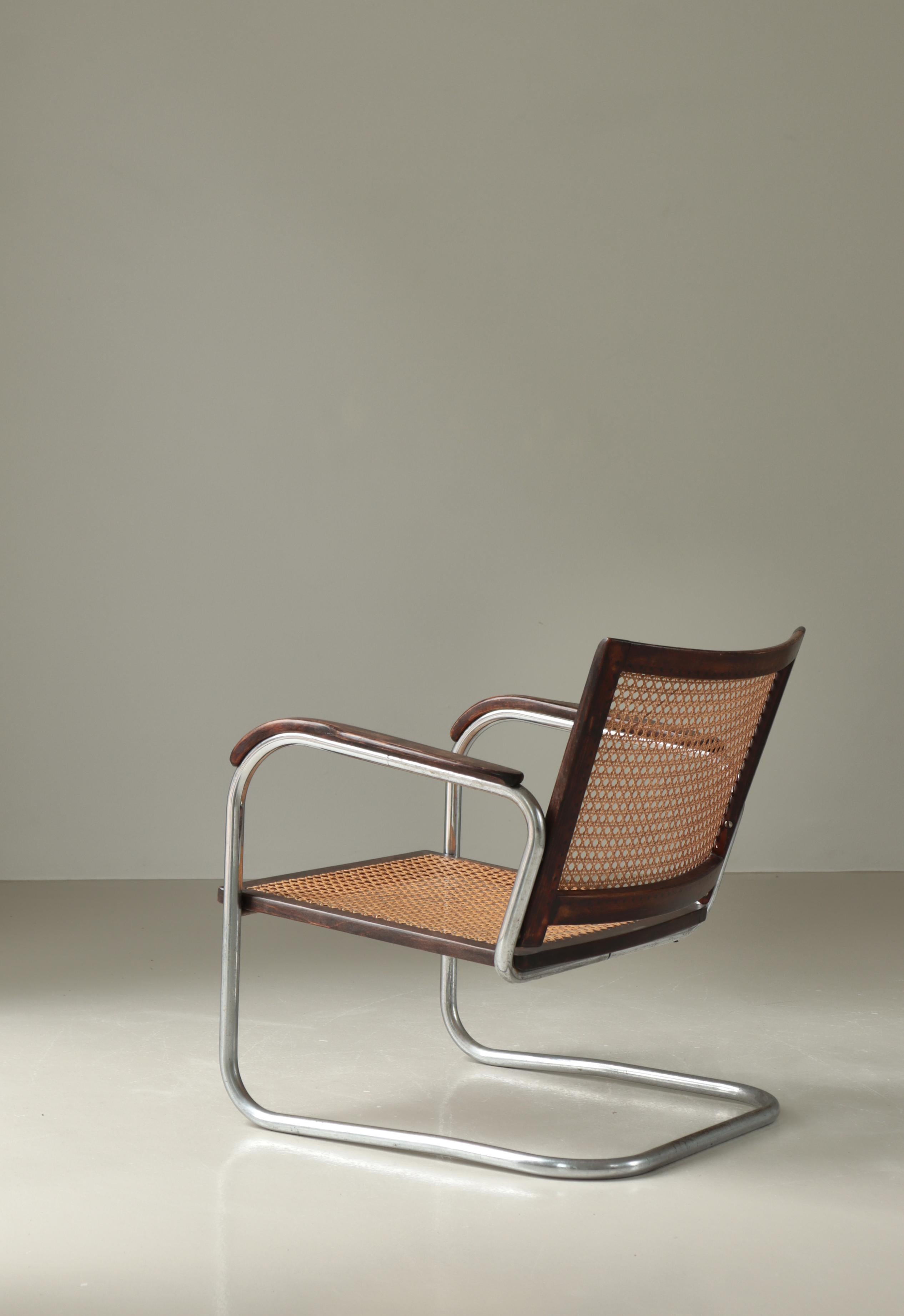 Chaise moderne danoise S-102 de Fritz Hansen en acier, cannage et cuir, années 1930 en vente 5