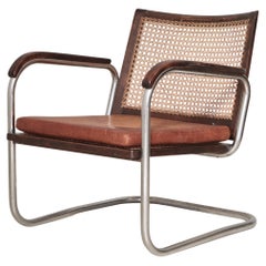 Dänischer moderner Funkis-Stuhl S-102 von Fritz Hansen aus Stahl, Rohr und Leder, 1930er Jahre