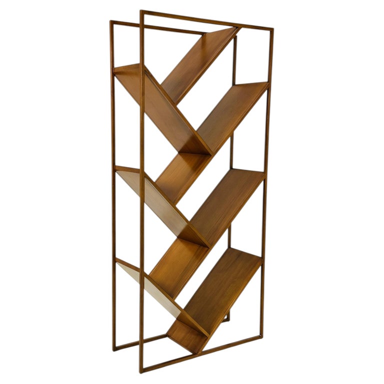 Danish Modern Geometric Wood Étagère Open Display Bookcase, Mid-Century Style