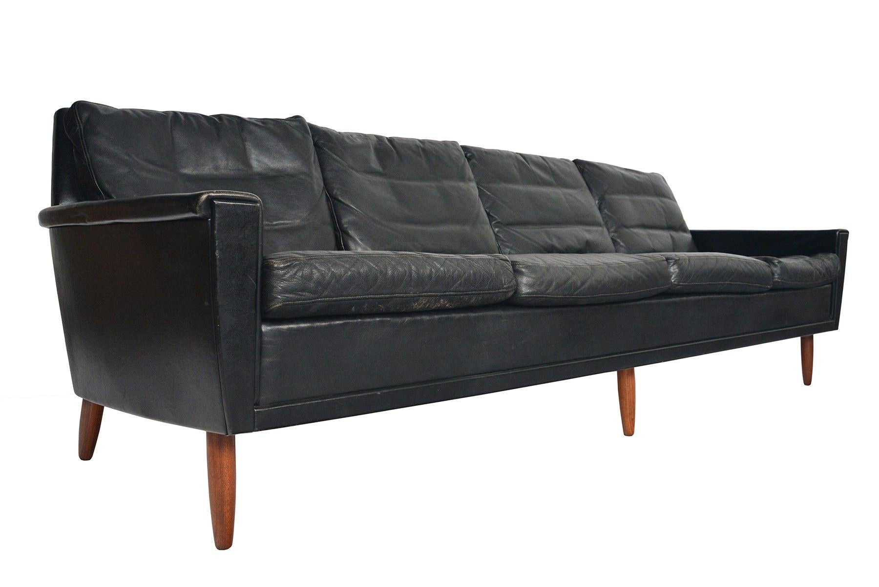 Danish Modern Georg Thams Four-Seat Black Leather Sofa In Good Condition In Berkeley, CA