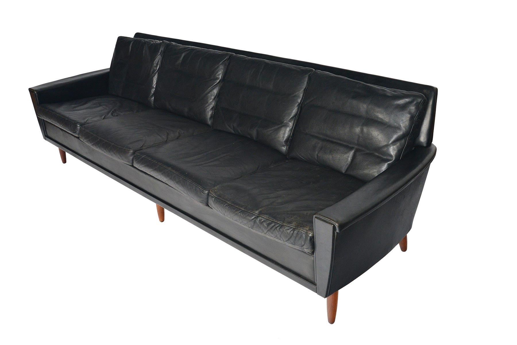 20th Century Danish Modern Georg Thams Four-Seat Black Leather Sofa
