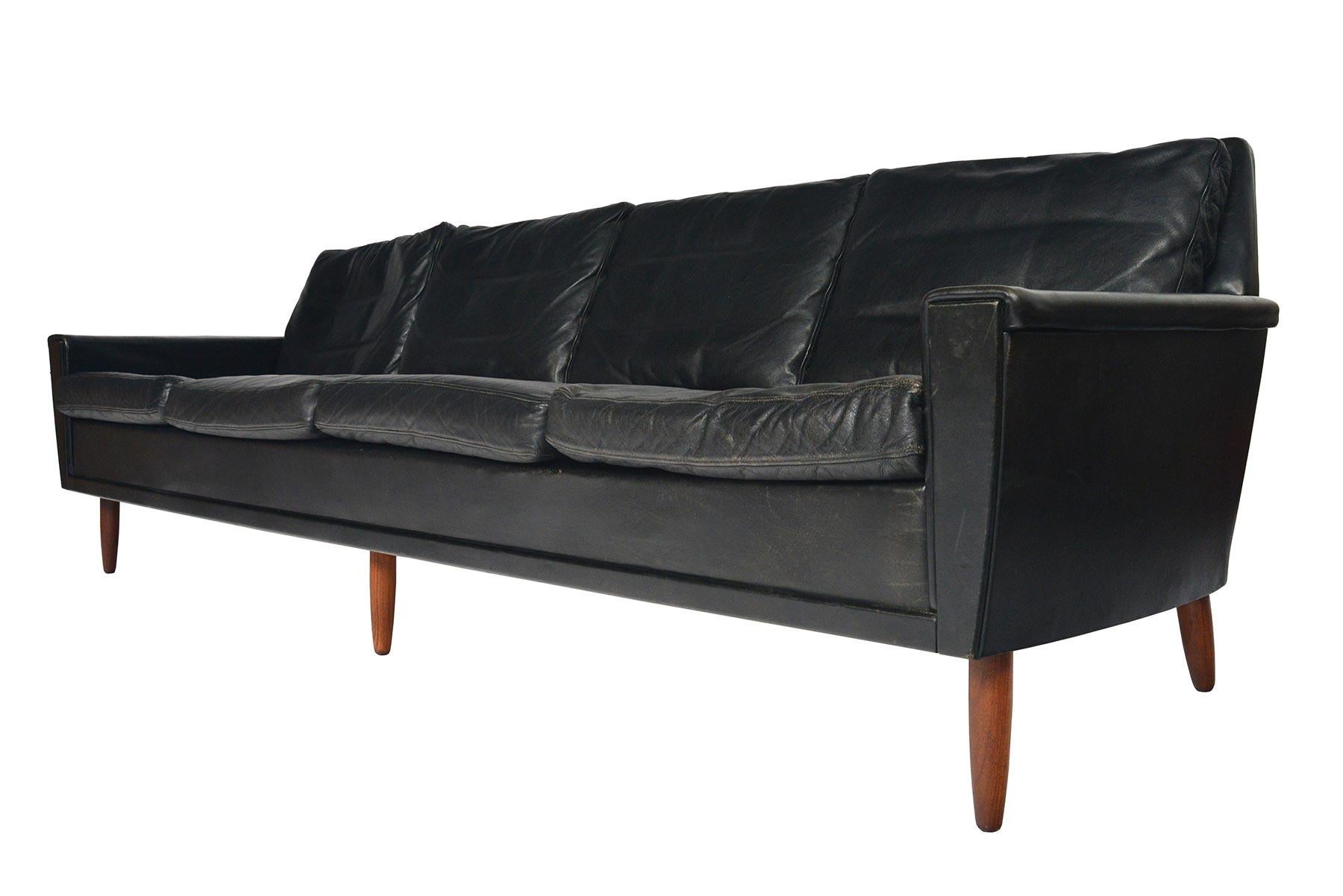 Danish Modern Georg Thams Four-Seat Black Leather Sofa 1