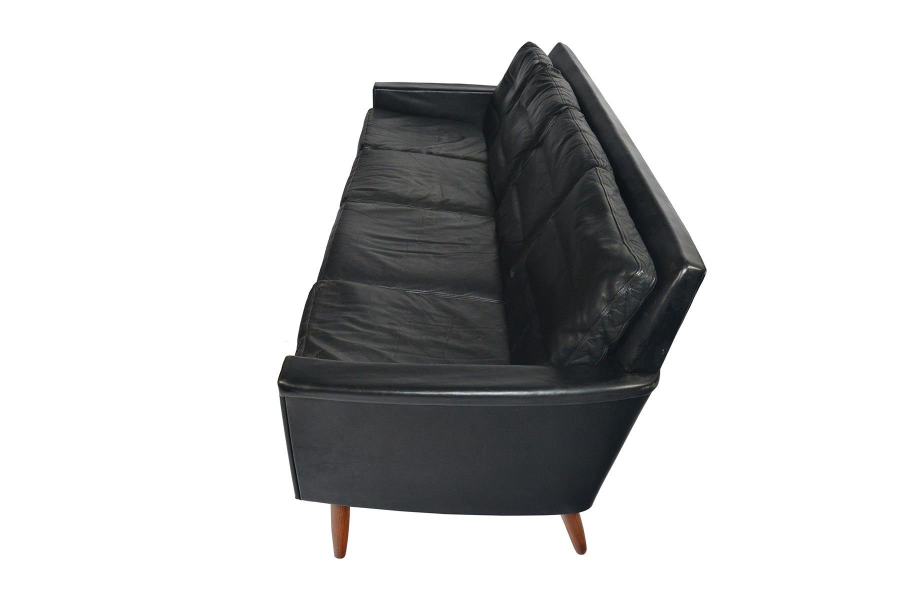Danish Modern Georg Thams Four-Seat Black Leather Sofa 2