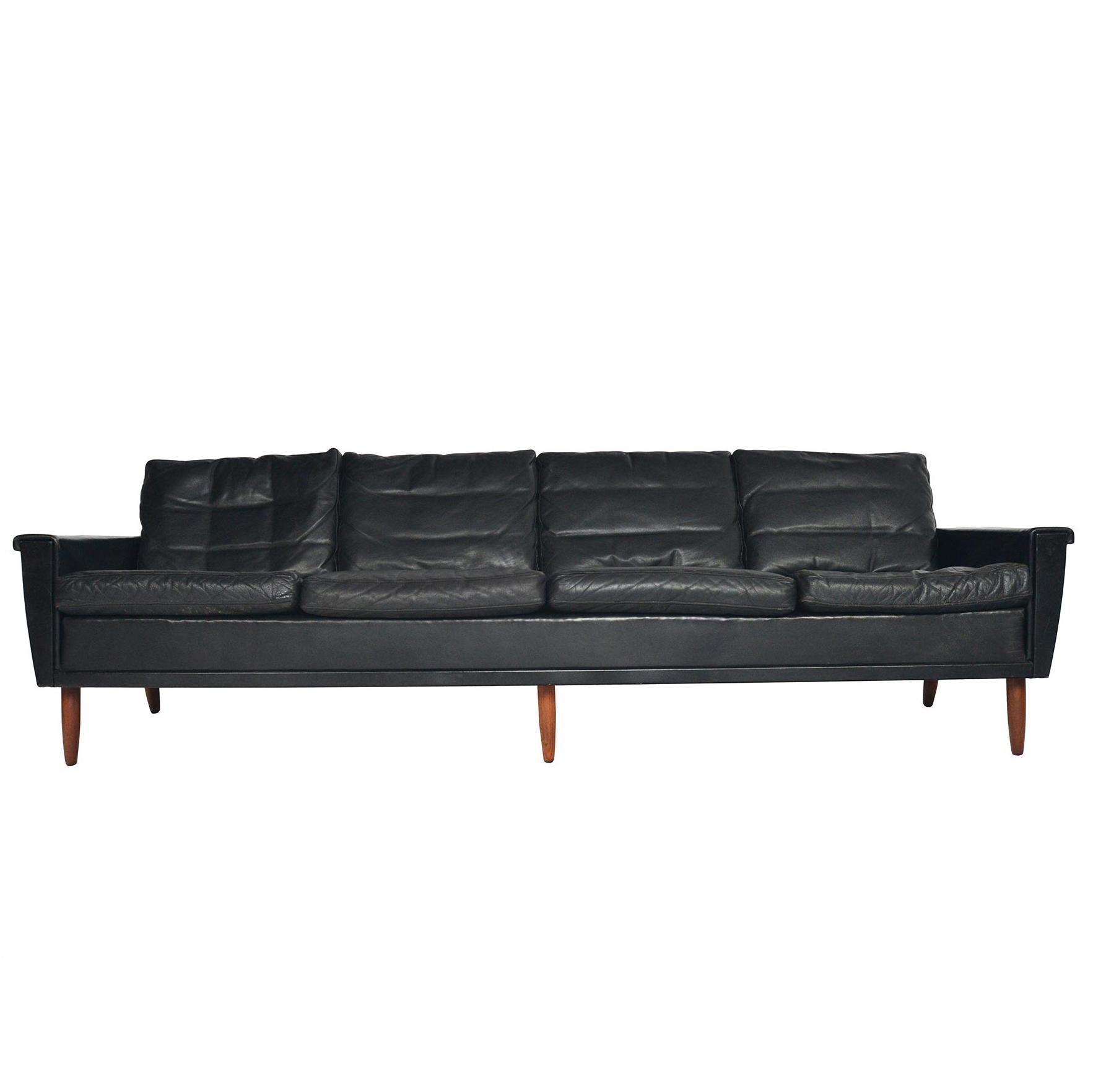 Danish Modern Georg Thams Four-Seat Black Leather Sofa