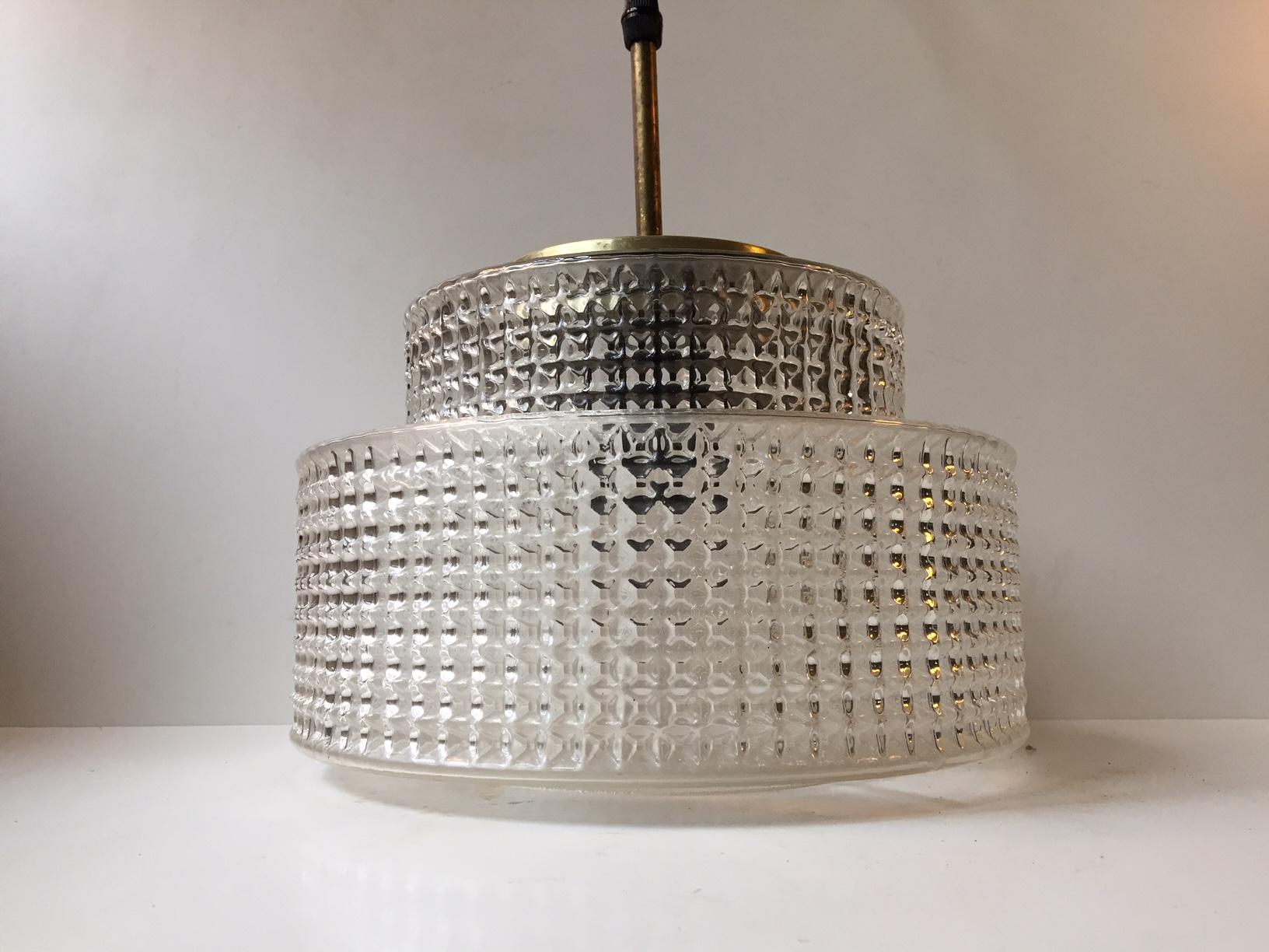 Danish Modern Glass and Brass Ceiling Lamp by Vitrika, 1960s In Good Condition For Sale In Esbjerg, DK