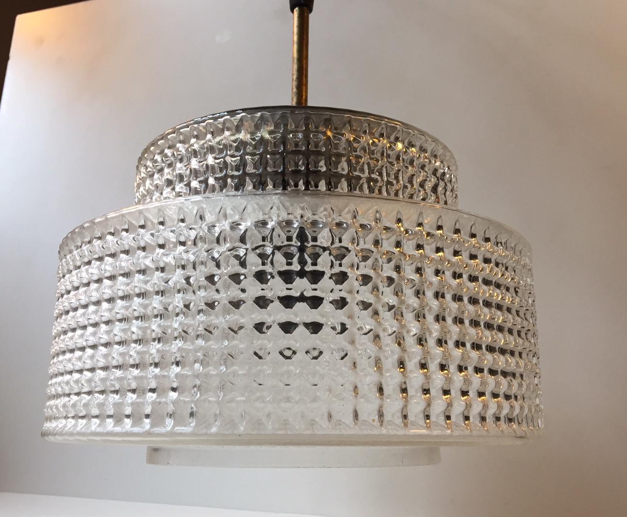 Mid-20th Century Danish Modern Glass and Brass Ceiling Lamp by Vitrika, 1960s For Sale