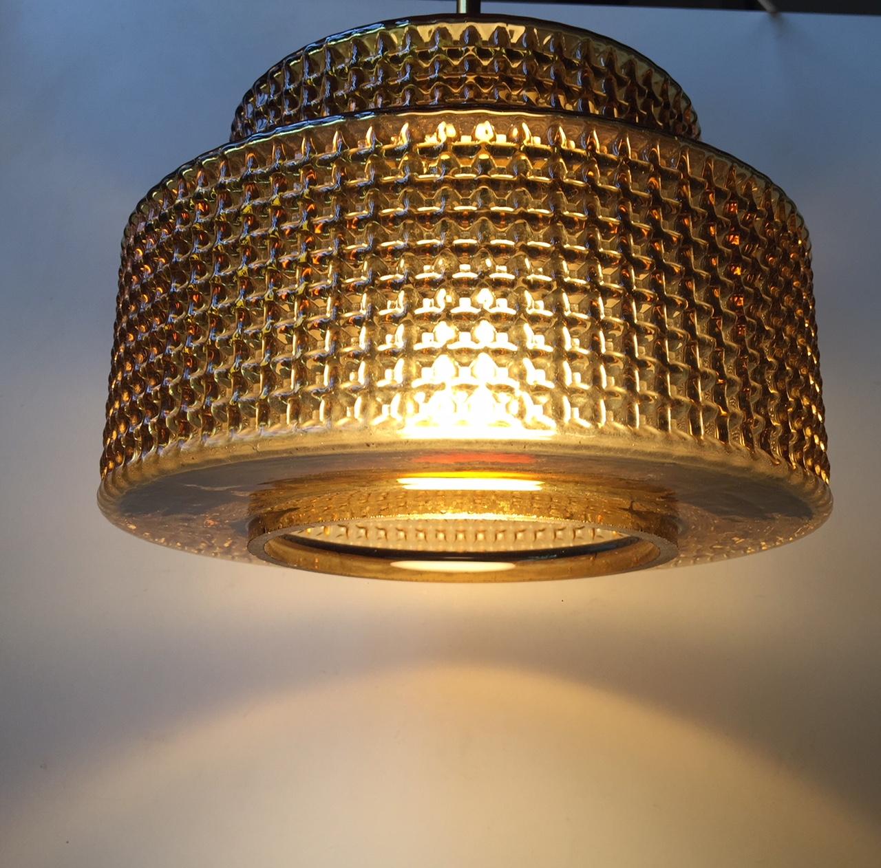 Mid-Century Modern Danish Modern Glass and Brass Ceiling Lamp from Vitrika, 1960s