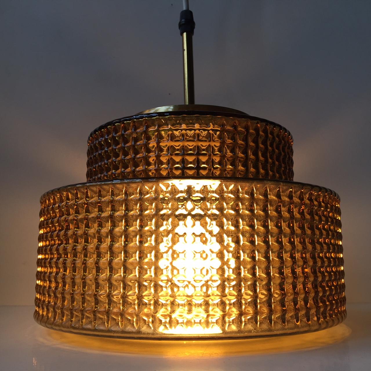 Danish Modern Glass and Brass Ceiling Lamp from Vitrika, 1960s In Excellent Condition In Esbjerg, DK