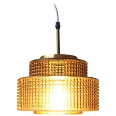 Danish Modern Glass and Brass Ceiling Lamp from Vitrika, 1960s