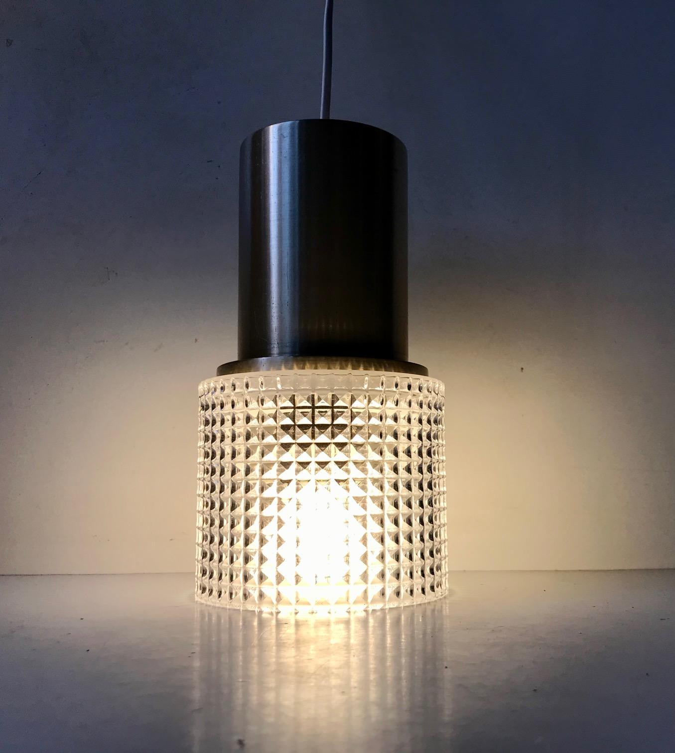 Danish Modern Glass & Brass Pendant Lamp by Vitrika, 1970s In Good Condition For Sale In Esbjerg, DK