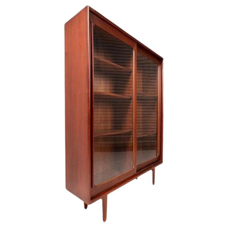 Scandinavian Modern Glass Front Bookcase / Display Cabinet by Harry Ostergaard in Teak, c. 1960s For Sale