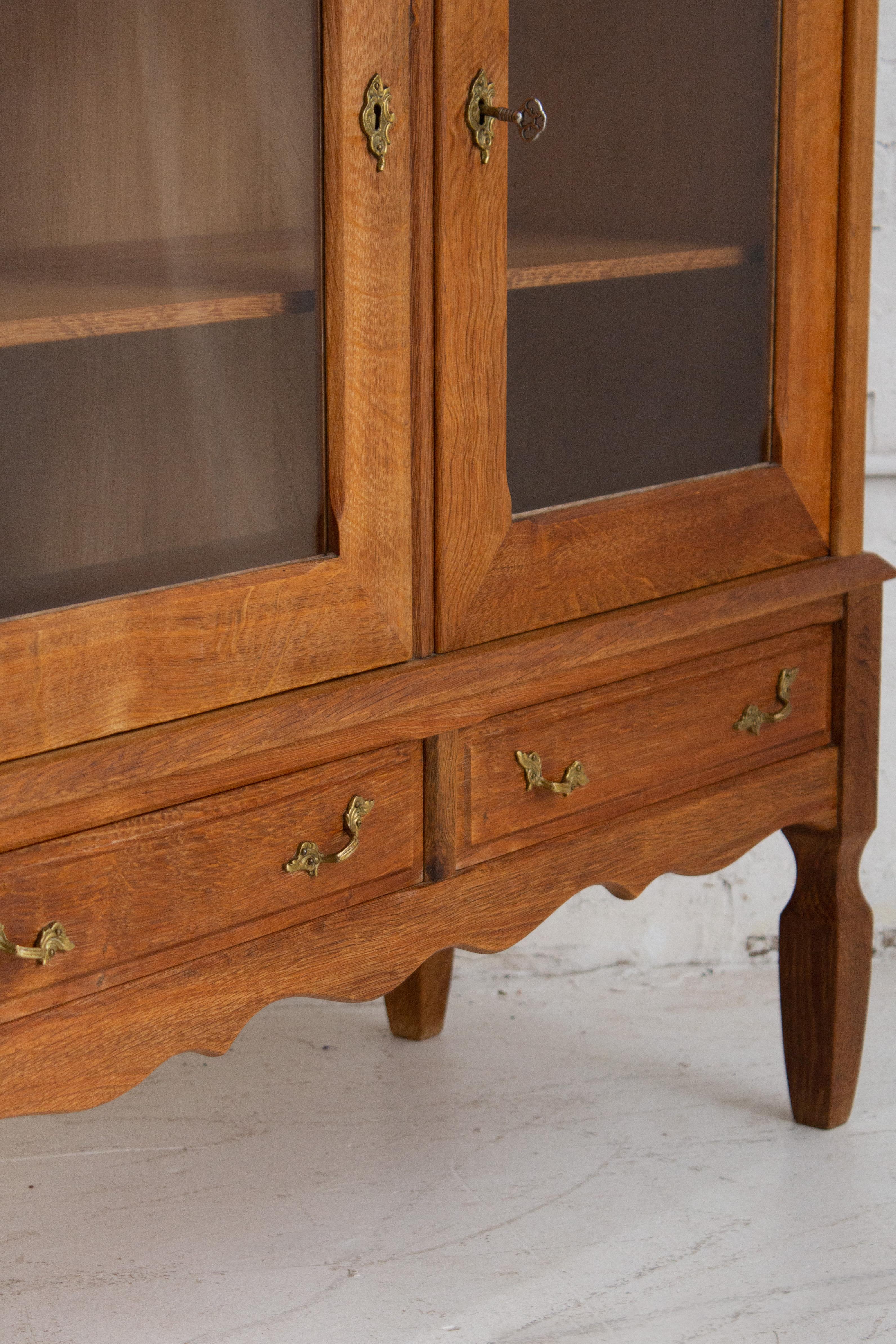 Danish Modern Glass Front Oak Cabinet Attributed to Henning Kjaernulf For Sale 1