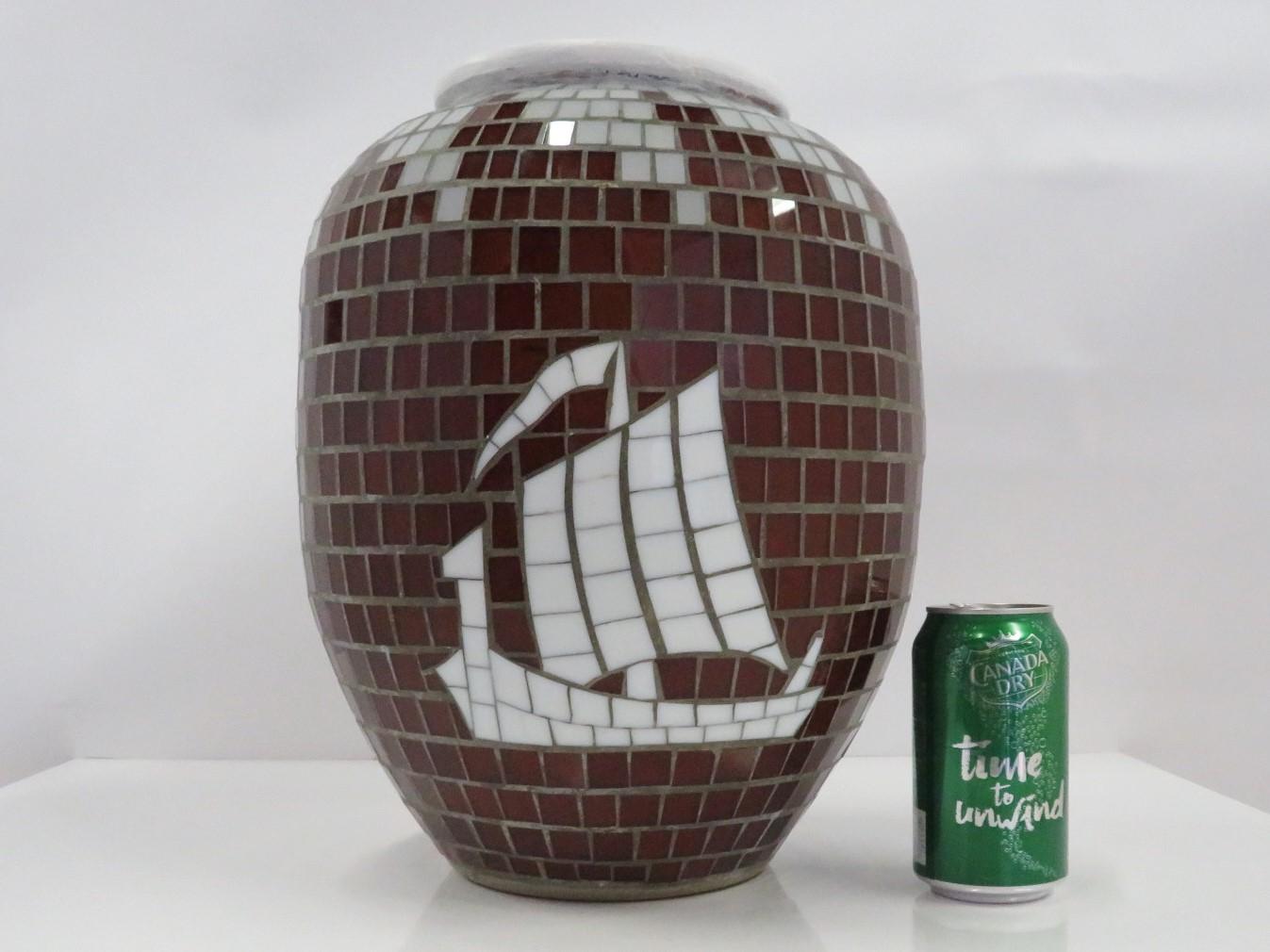 Danish Modern Glass Mosaic Vase with Viking Ship Decoration Heide 1950s Denmark 4