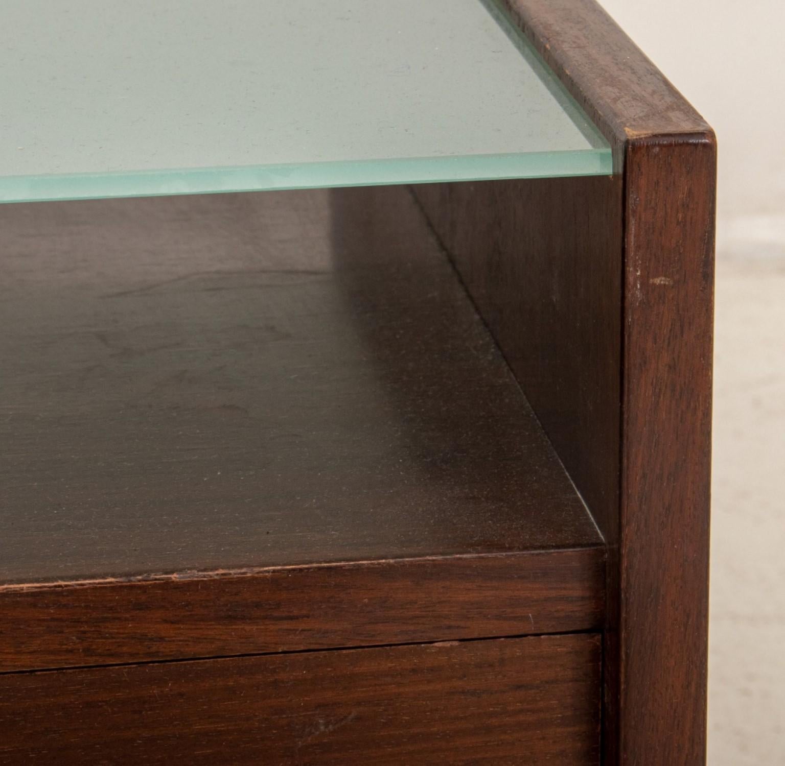 Danish Modern Glass & Rosewood Bedside Tables, 2 In Good Condition For Sale In New York, NY