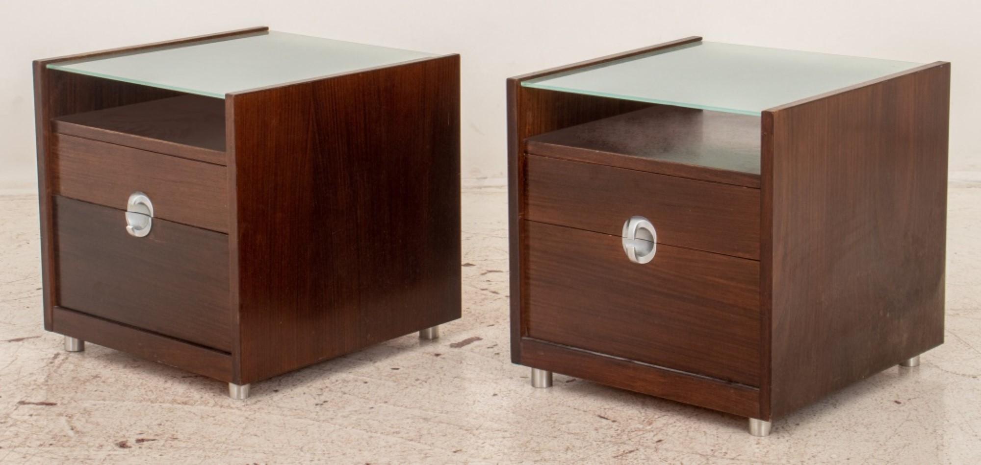 20th Century Danish Modern Glass & Rosewood Bedside Tables, 2 For Sale