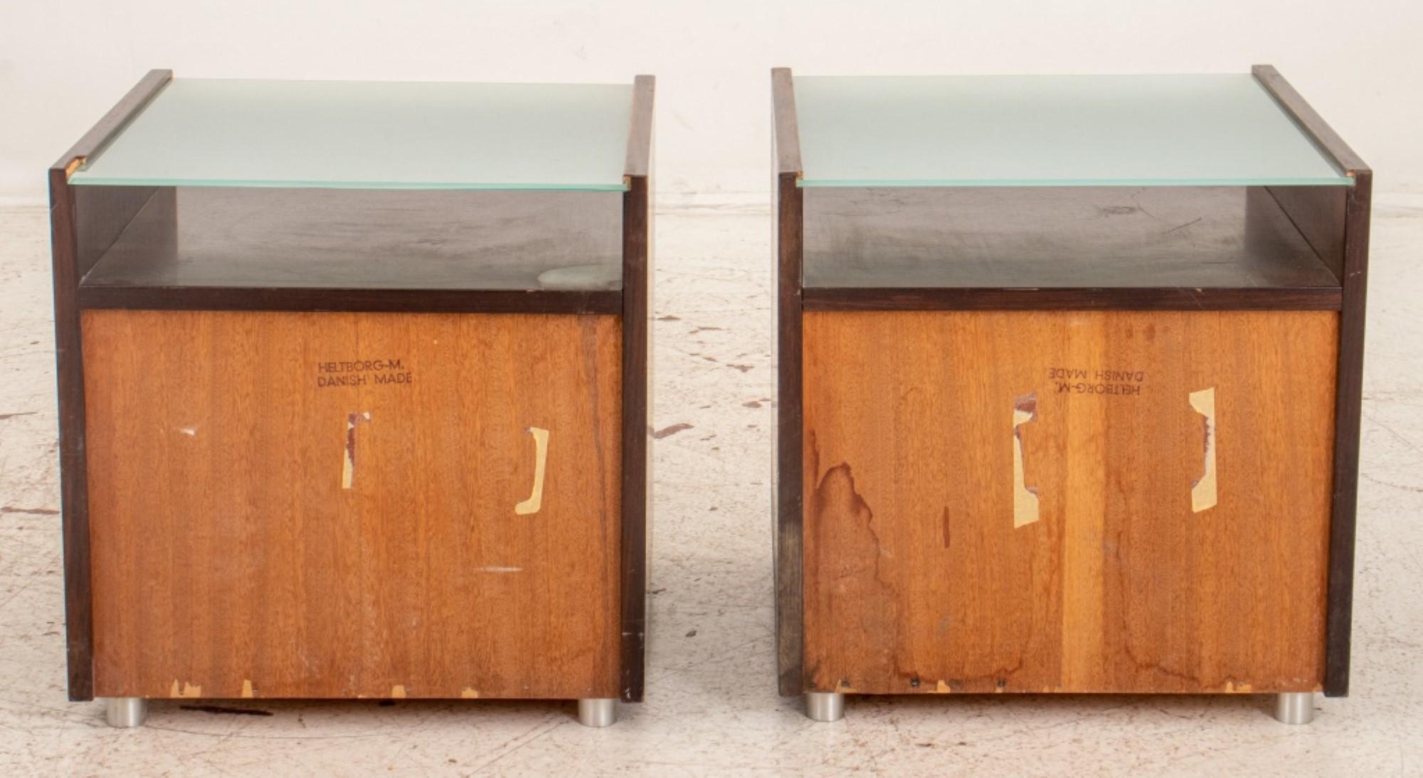 Danish Modern Glass & Rosewood Bedside Tables, 2 For Sale 1