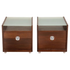 Danish Modern Glass & Rosewood Bedside Tables, 2