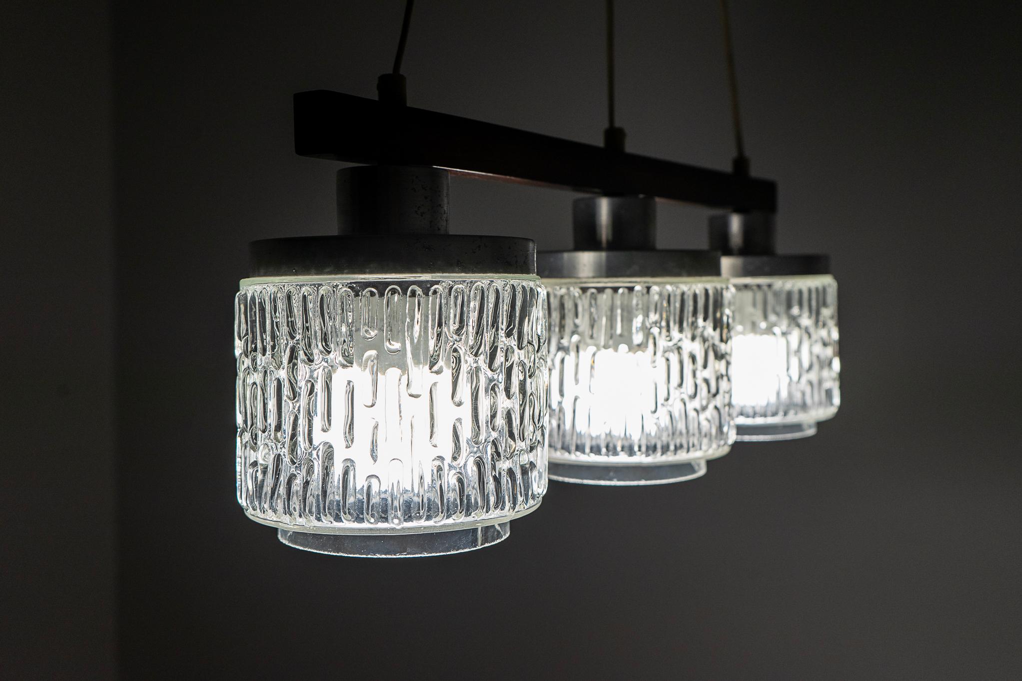 Danish Modern Glass & Rosewood Three Pendant Light  For Sale 5