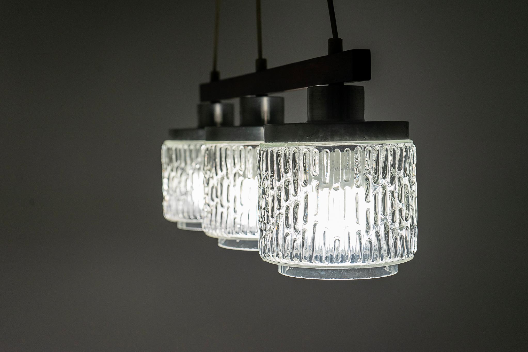Danish Modern Glass & Rosewood Three Pendant Light  For Sale 6