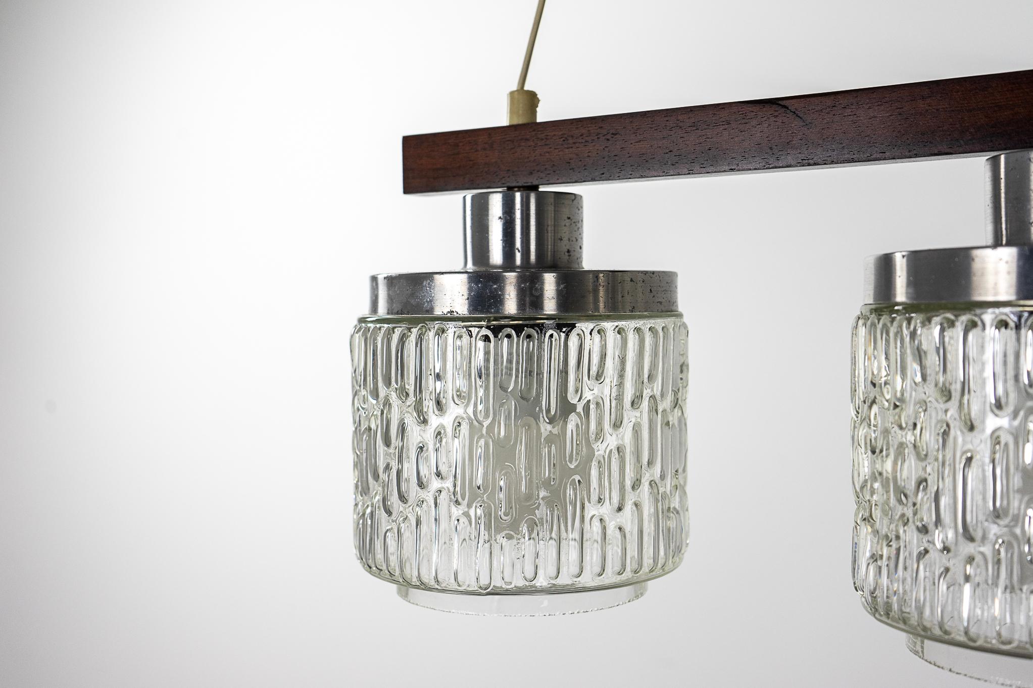 Danish Modern Glass & Rosewood Three Pendant Light  For Sale 1