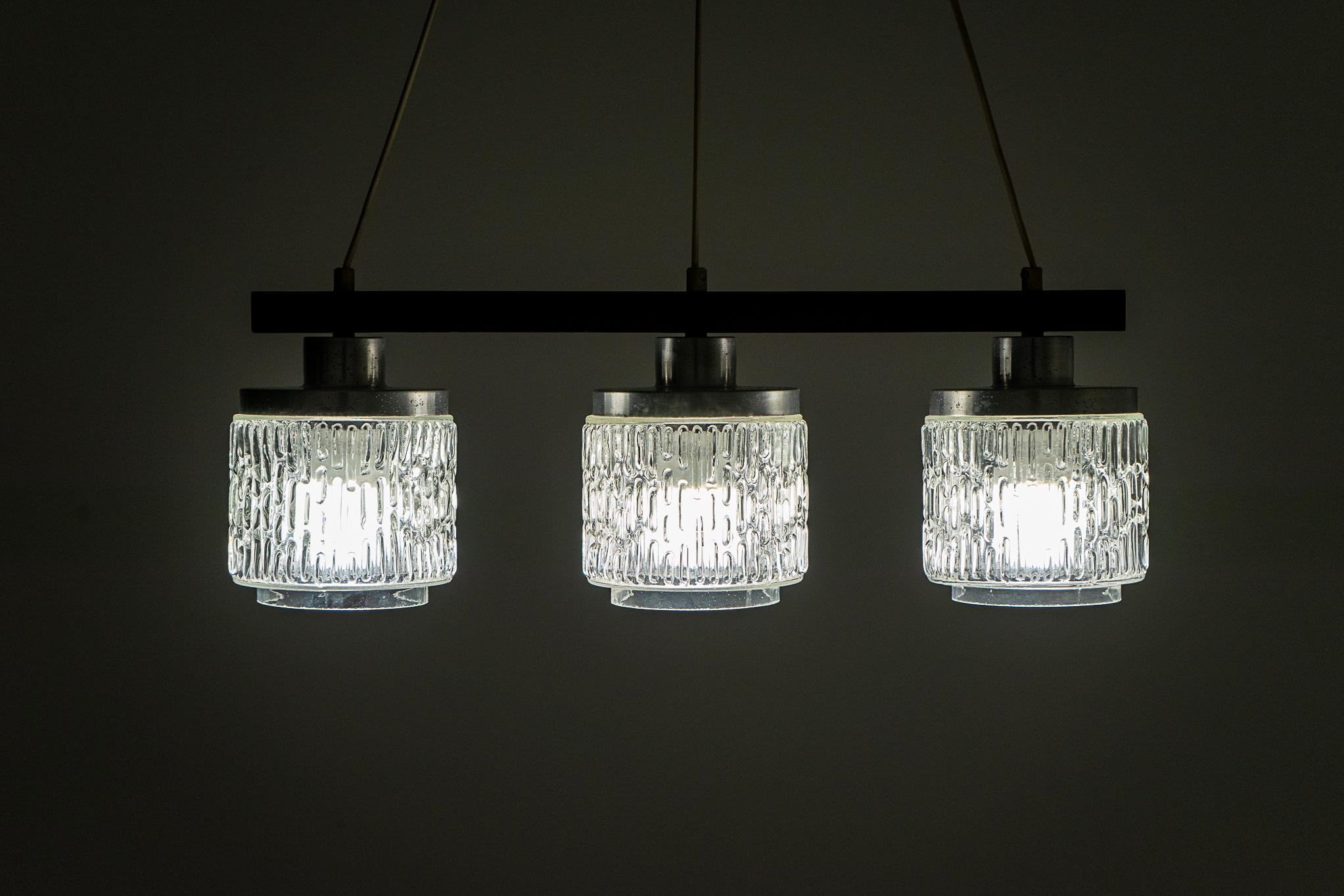 Danish Modern Glass & Rosewood Three Pendant Light  For Sale 4