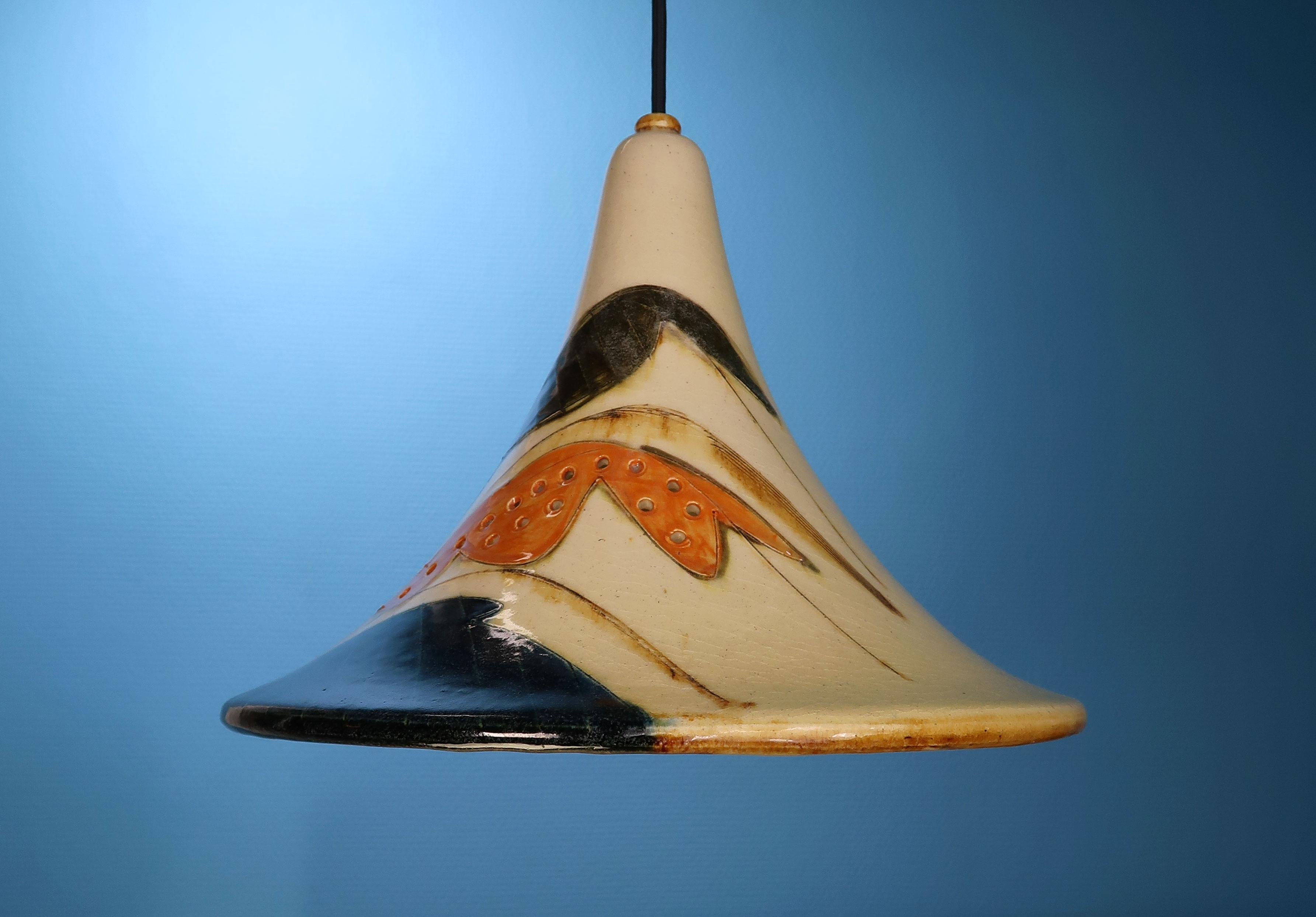 Danish Modern Glazed Ceramic Pendant by Artist Marianne May, 1970s 2