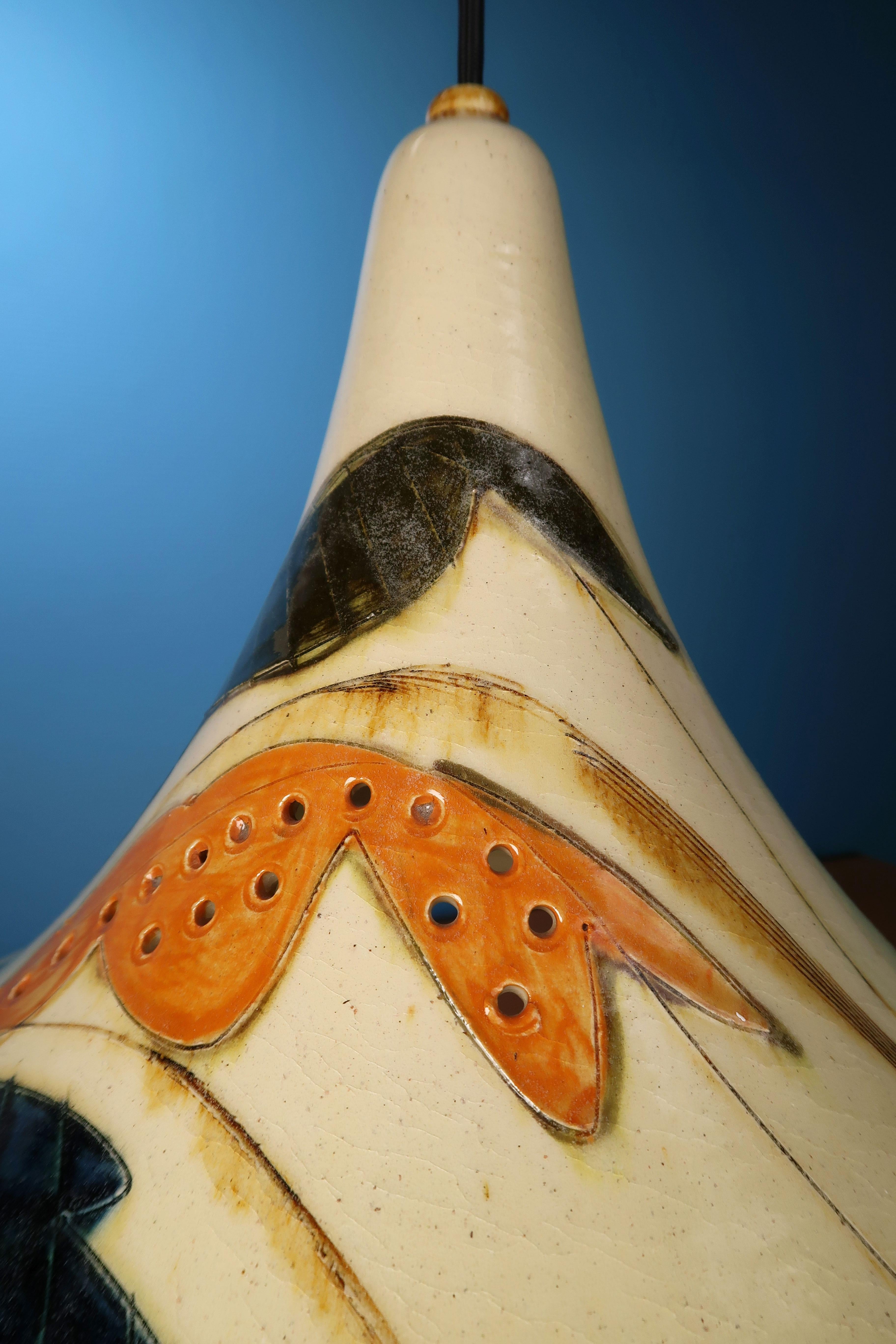 Danish Modern Glazed Ceramic Pendant by Artist Marianne May, 1970s 4