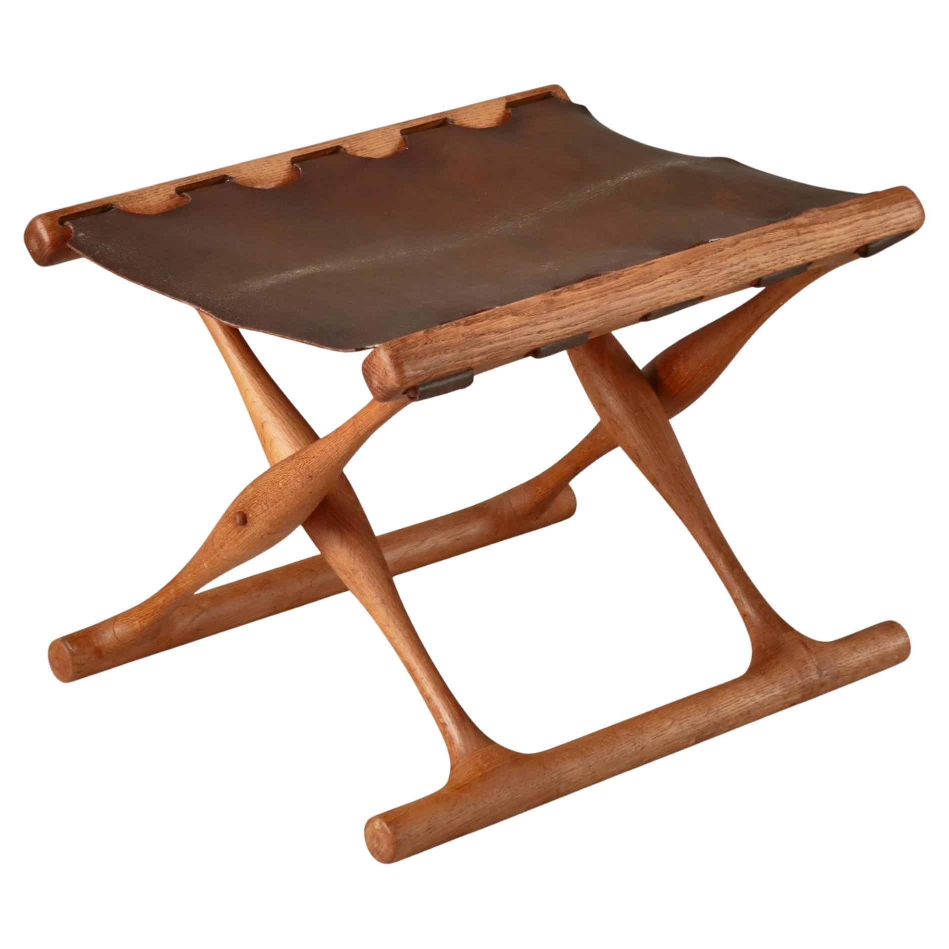 Danish Modern "Gold Hill" Stool in Oak and Brown Leather by Poul Hundevad, 1960