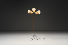 Danish Modern Gooseneck Floor Lamp with Leather-Wrapped Stem, Denmark 1950s