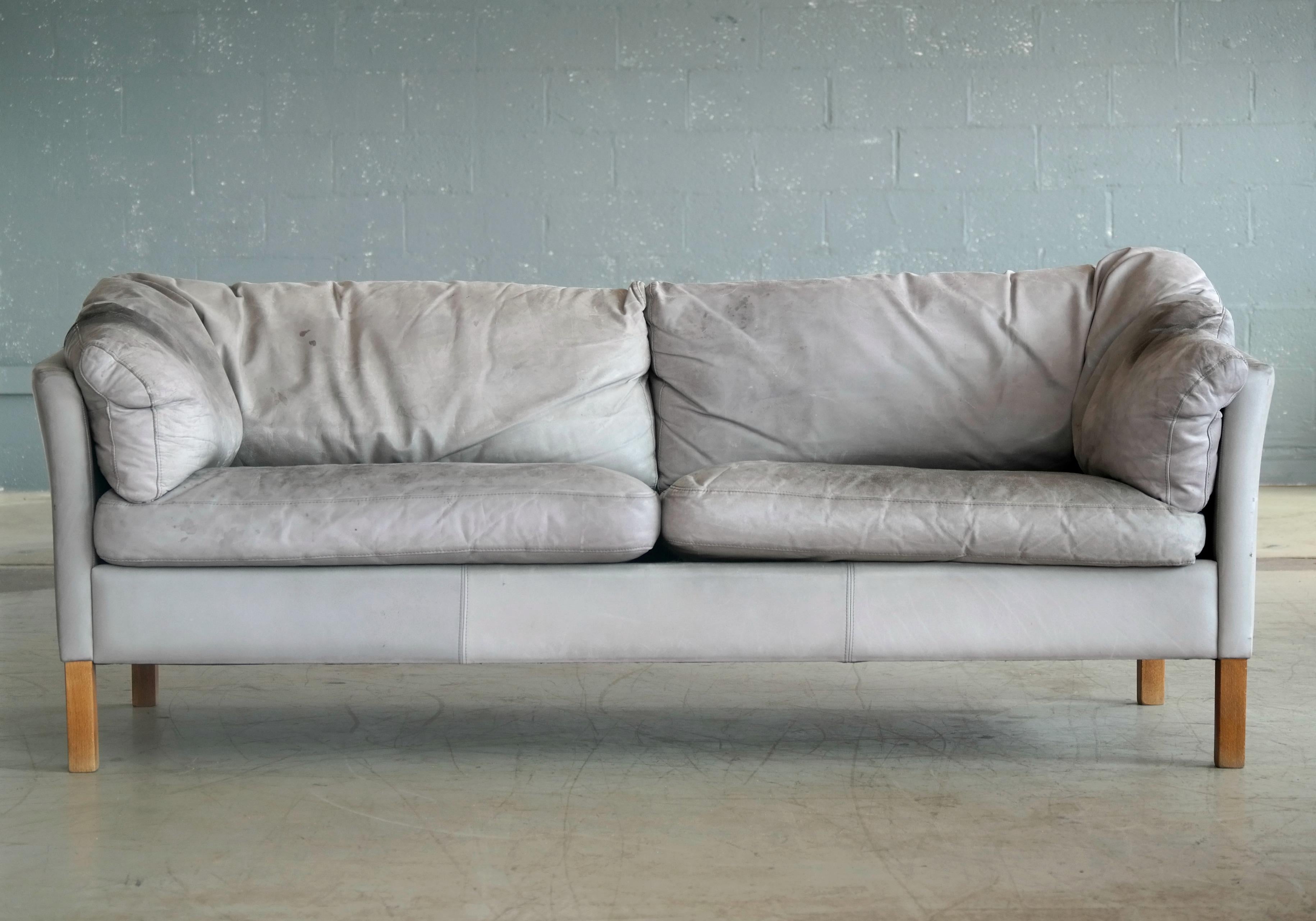 Scandinavian Modern Danish Modern Gray Leather Sofa Model 35 by Mogens Hansen