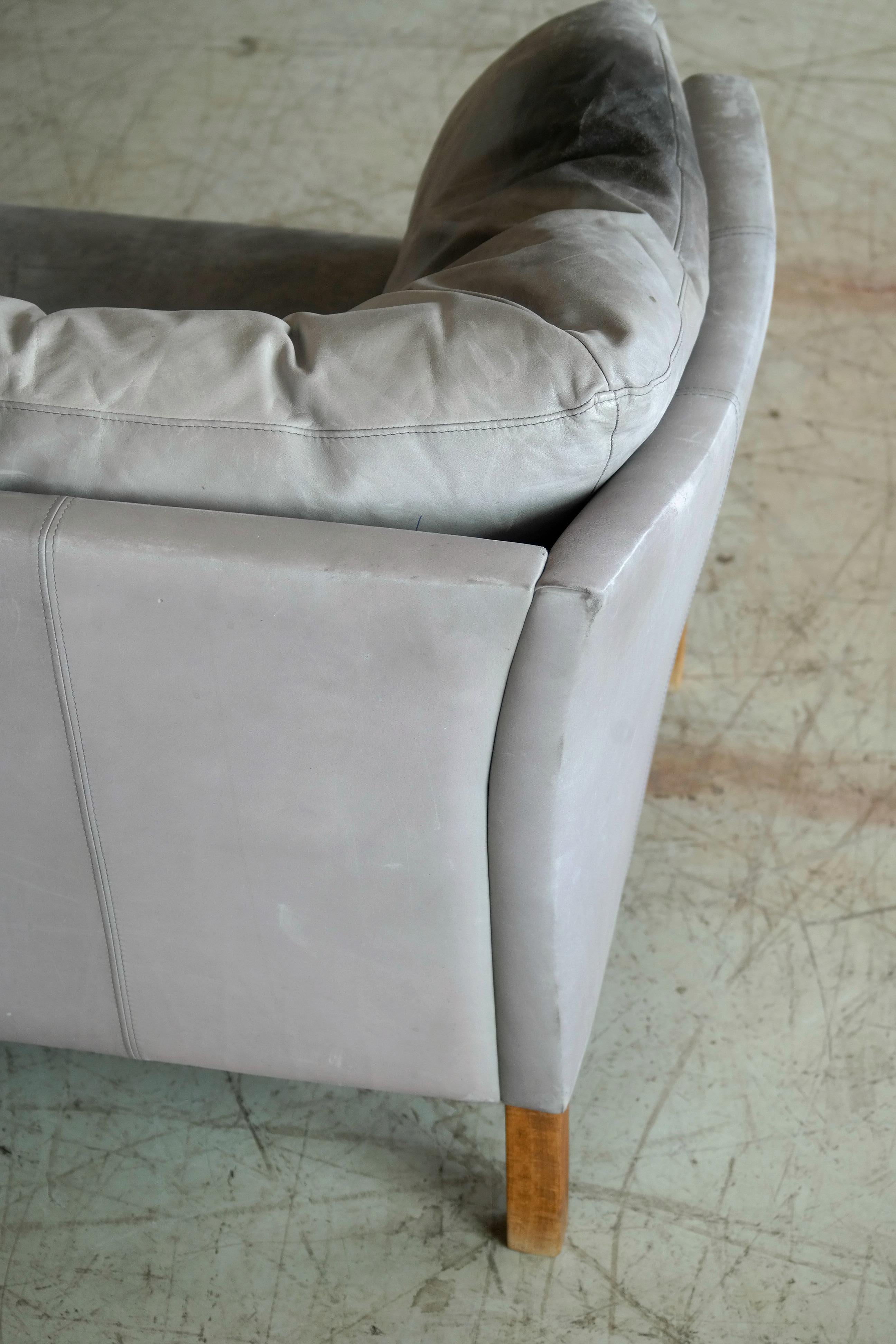 Late 20th Century Danish Modern Gray Leather Sofa Model 35 by Mogens Hansen