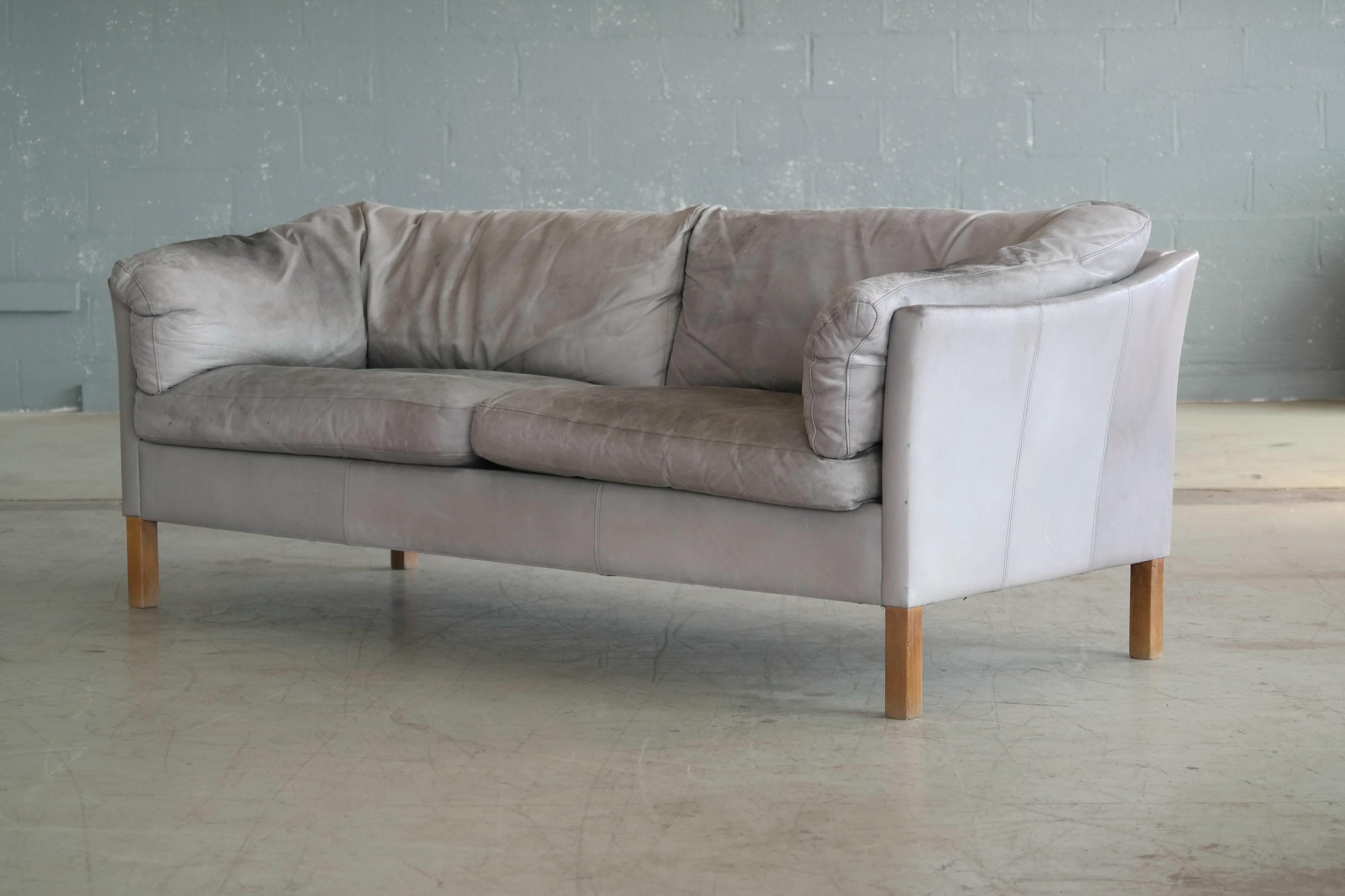 Danish Modern Gray Leather Sofa Model 35 by Mogens Hansen 1
