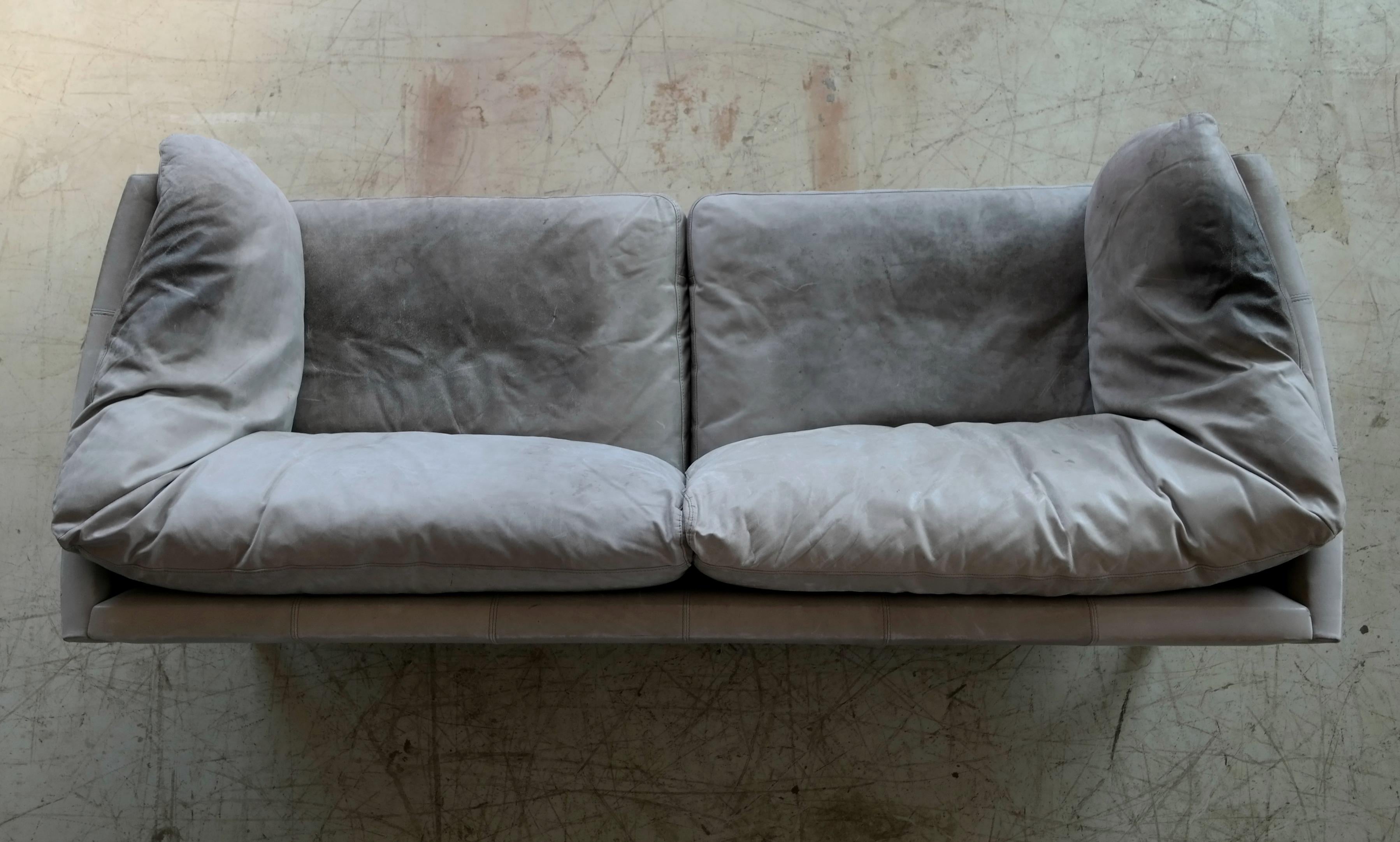 Danish Modern Gray Leather Sofa Model 35 by Mogens Hansen 3
