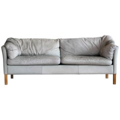Used Danish Modern Gray Leather Sofa Model 35 by Mogens Hansen