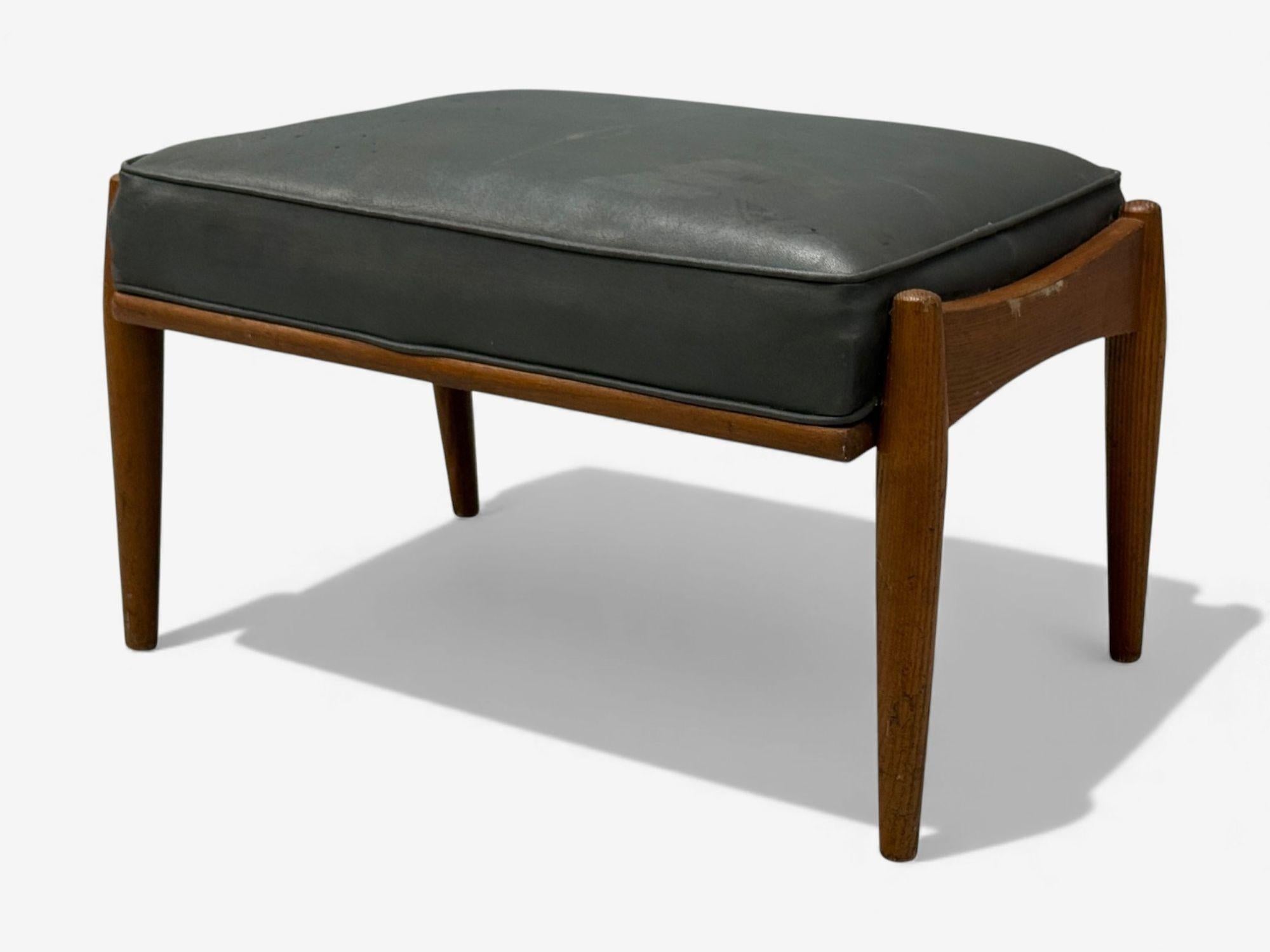 Danois Tabouret moderne danois en simili-cuir gris et noyer, Danemark, années 1950 en vente