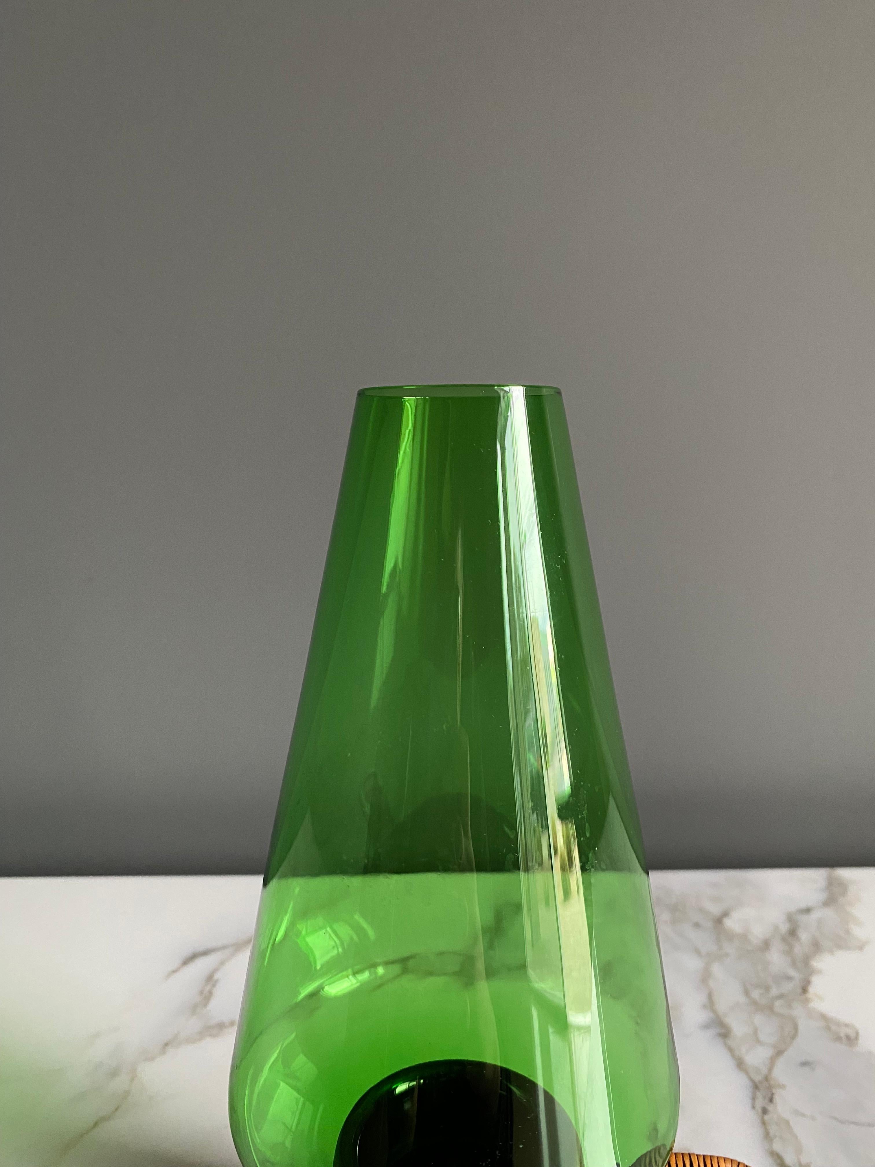 Danish Modern Green Glass & Teak Hurricane Lantern, 1960's  2