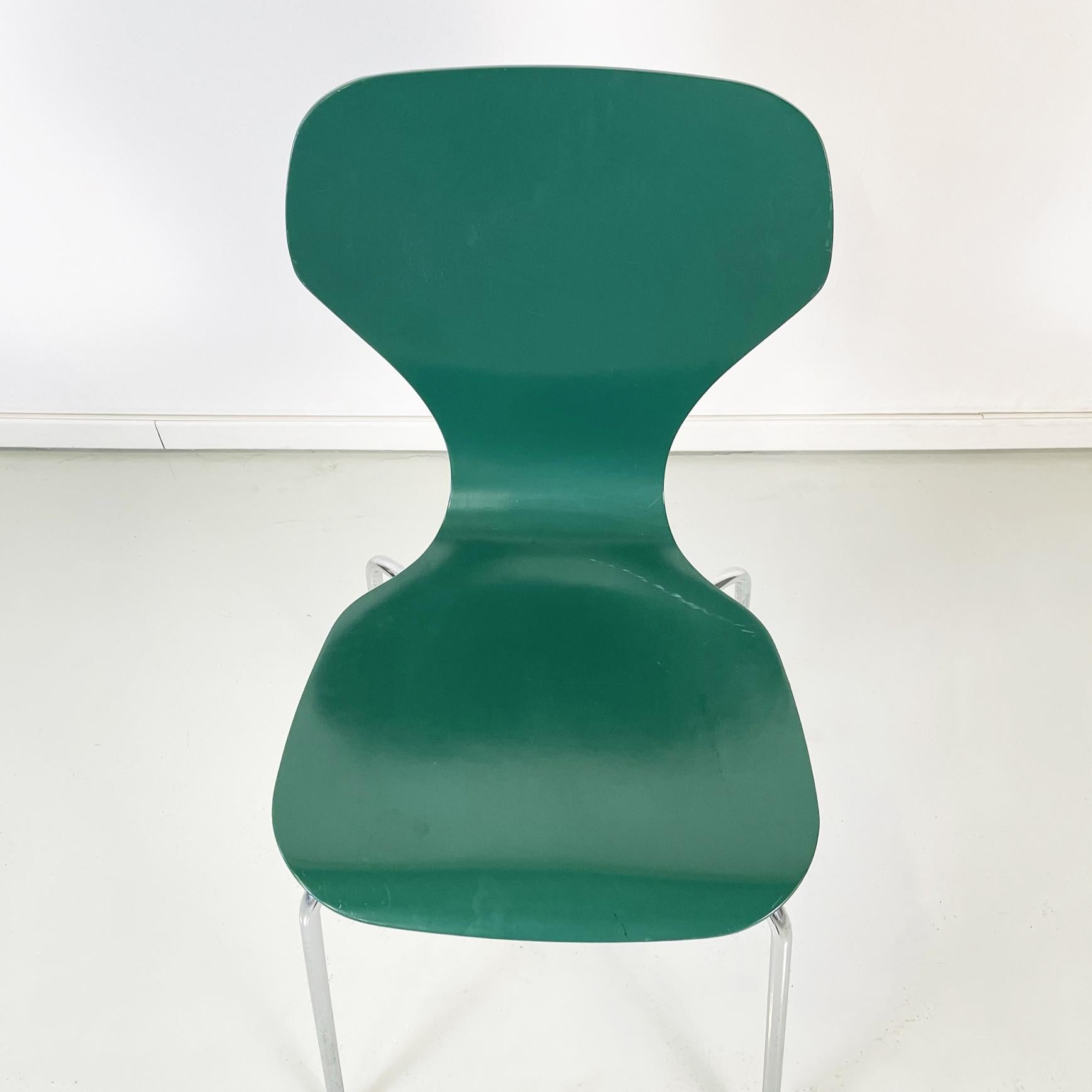 Danish Modern Green Wooden and Steel Chairs by Phoenix, 1970s 3
