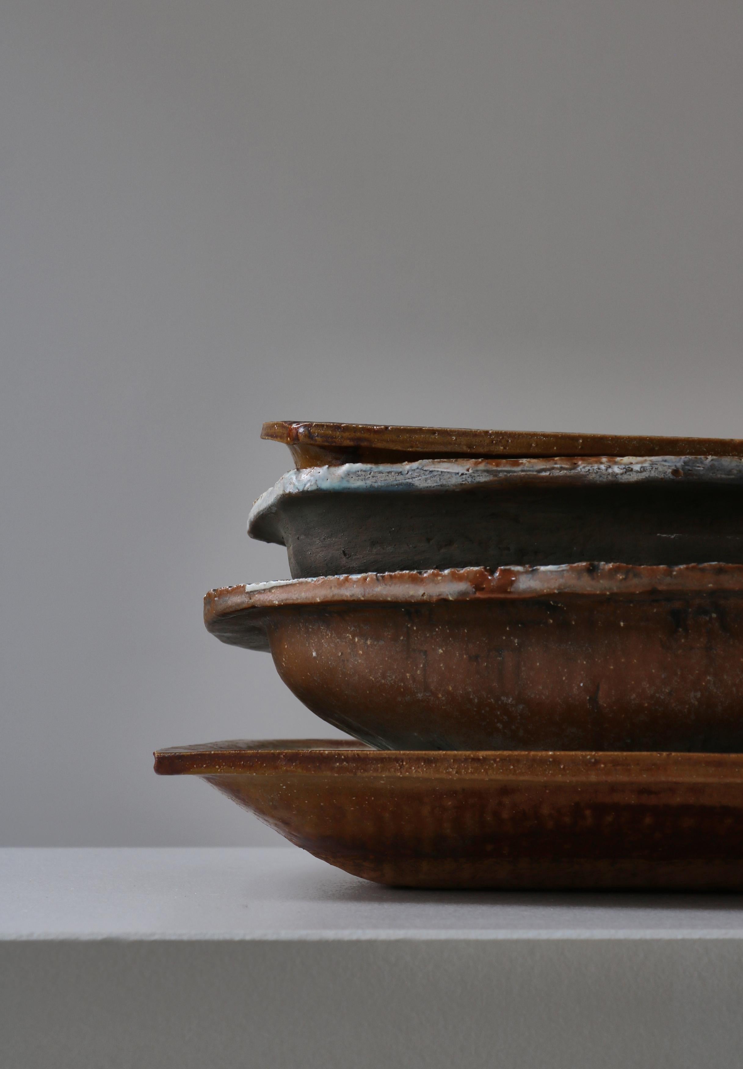 Earthenware Danish Modern Group of Glazed Ceramics Bowls by Jeppe Hagedorn-Olsen, 1960s For Sale
