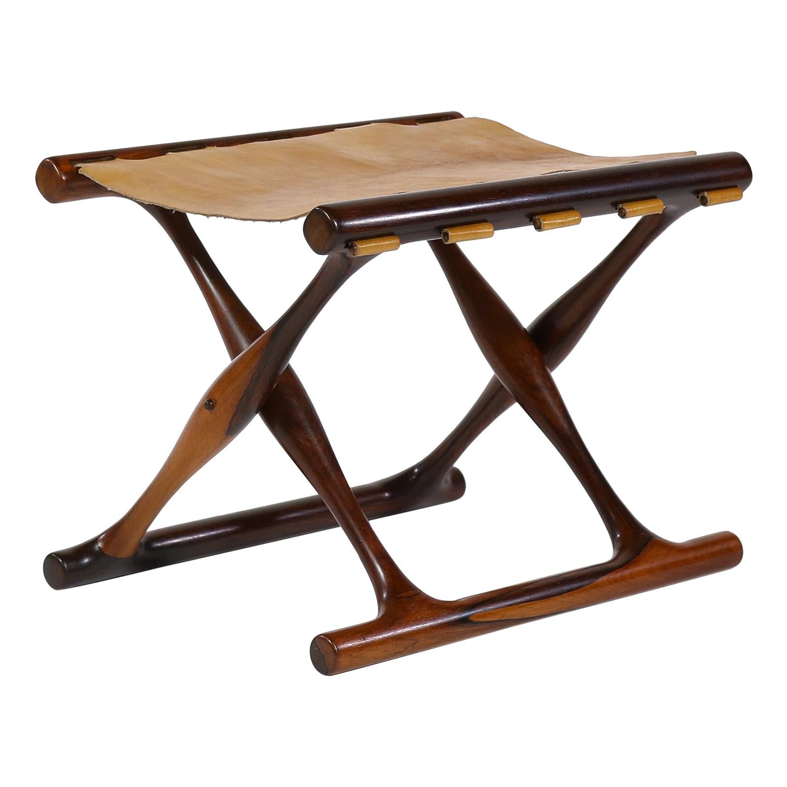Poul Hundevad, "Guldhøj" Stool in Rosewood and Niger Leather, Danish Modern